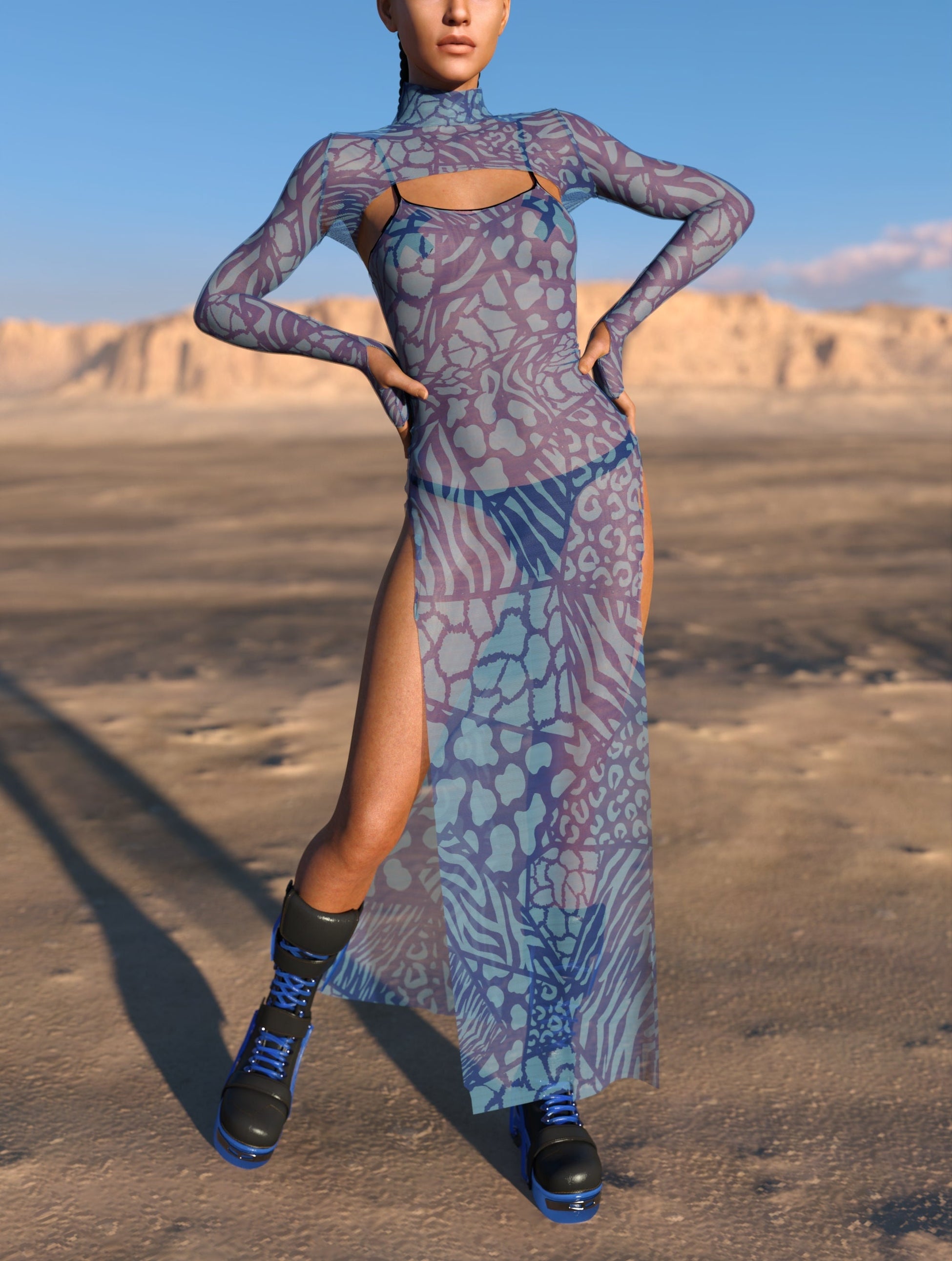 Blue Wilderness Mesh Shrug Dress 2