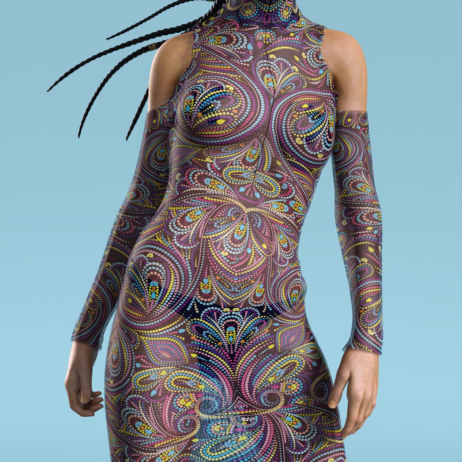 Hot Dot Mesh Bare Shoulder Long Dress Mesh