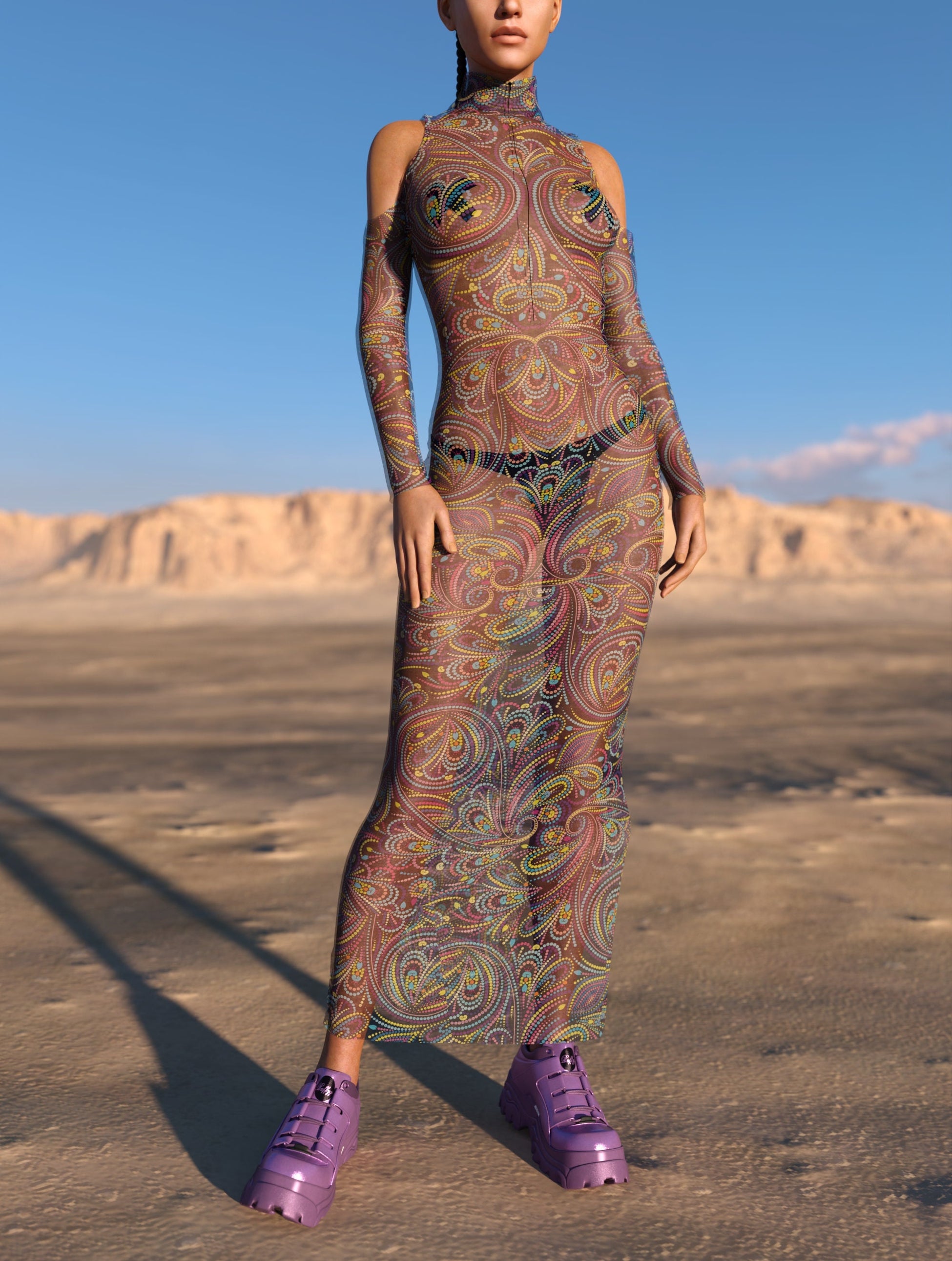 Hot Dot Mesh Bare Shoulder Long Dress 2