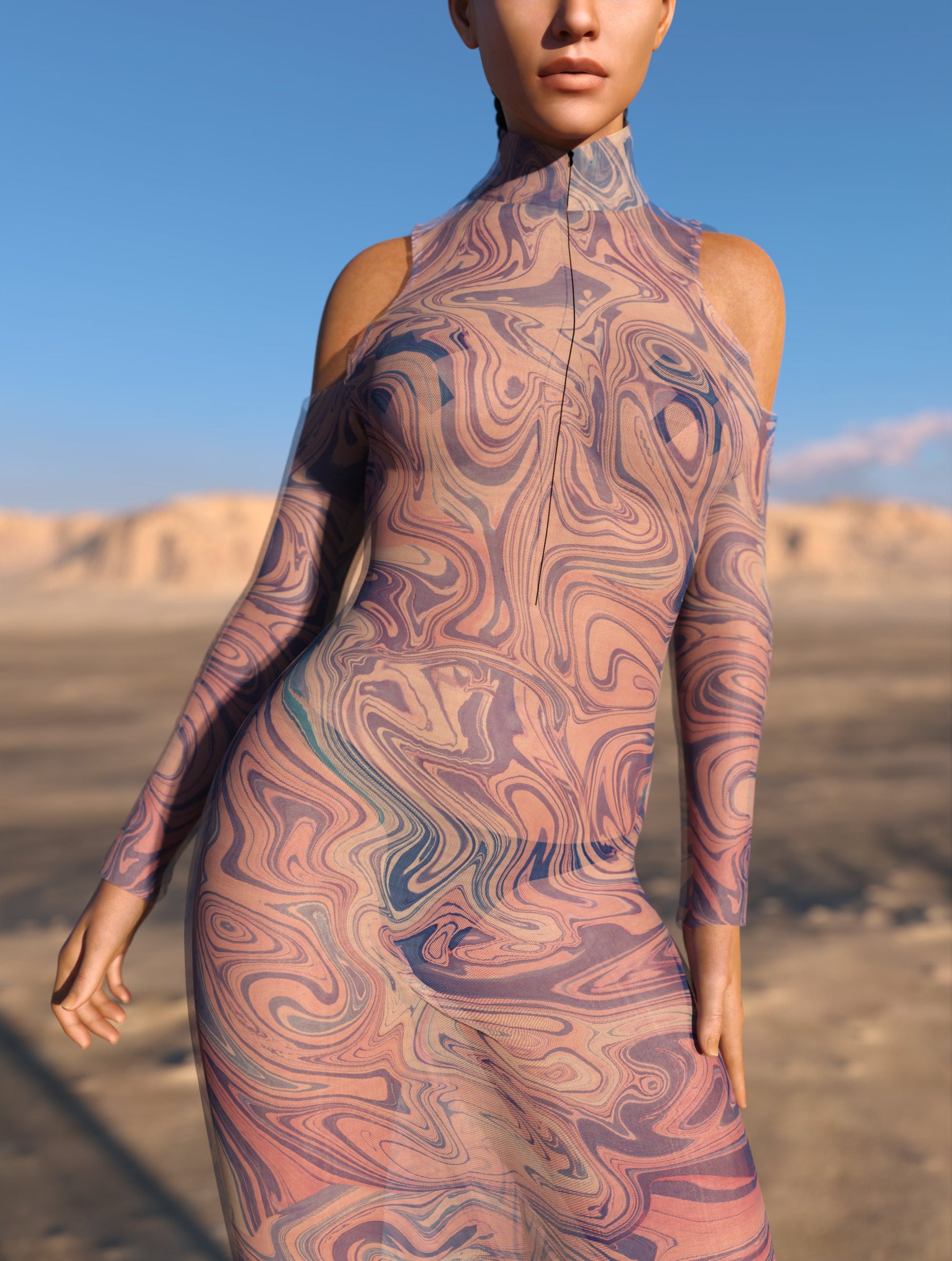 Onirique Mesh Bare Shoulder Long Dress 1