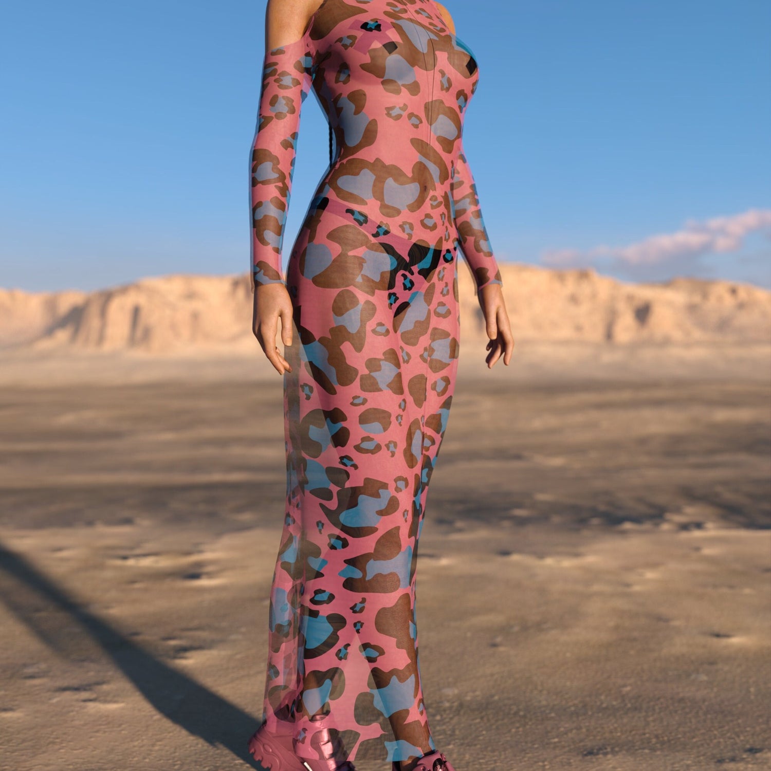 Feral Mesh Bare Shoulder Long Dress 2
