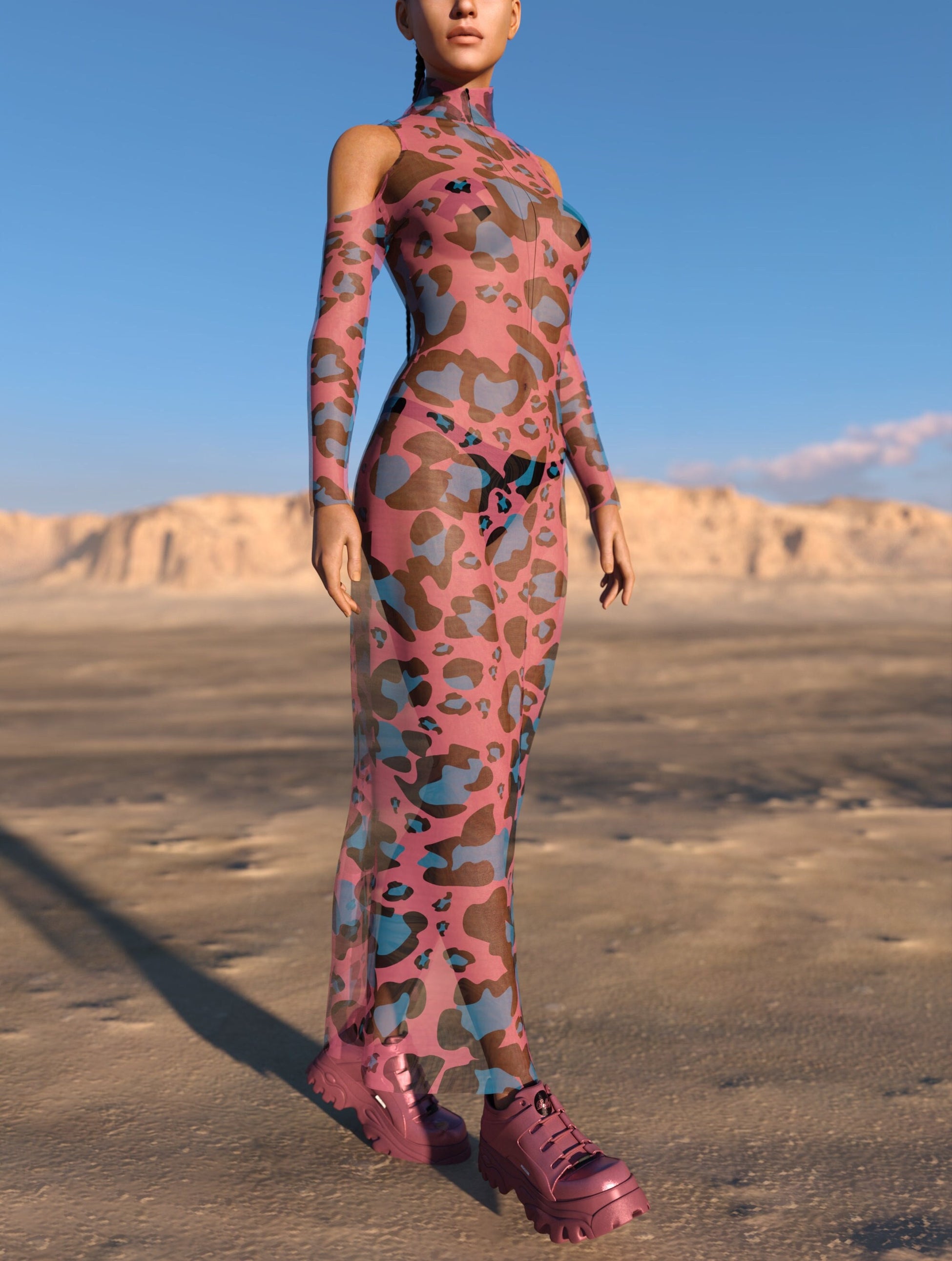 Feral Mesh Bare Shoulder Long Dress 2