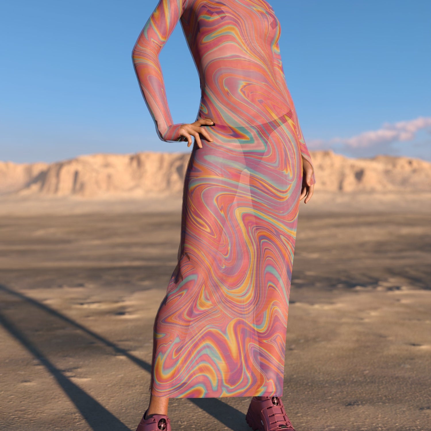 Ivresse Mesh Single Cut Dress Pink