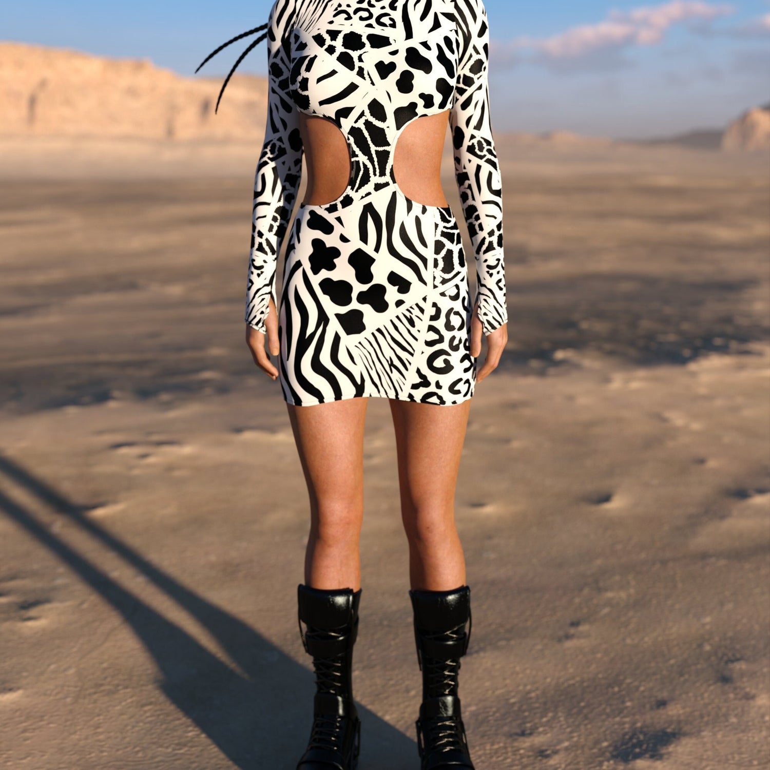 BnW Wilderness Side-Cutout Dress Black, White