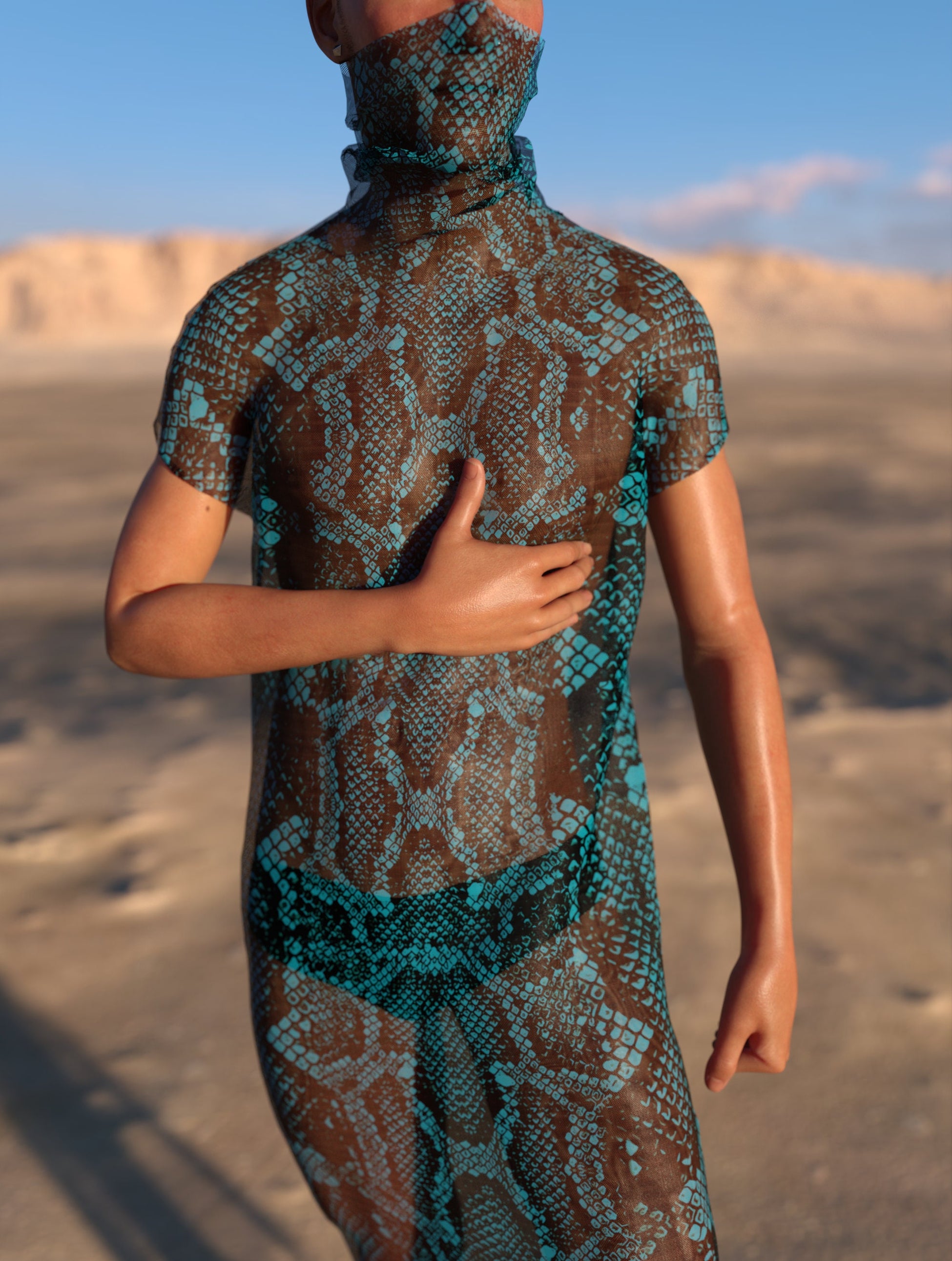 Blue Shananagans Mesh Male Dust Collar Dress 1
