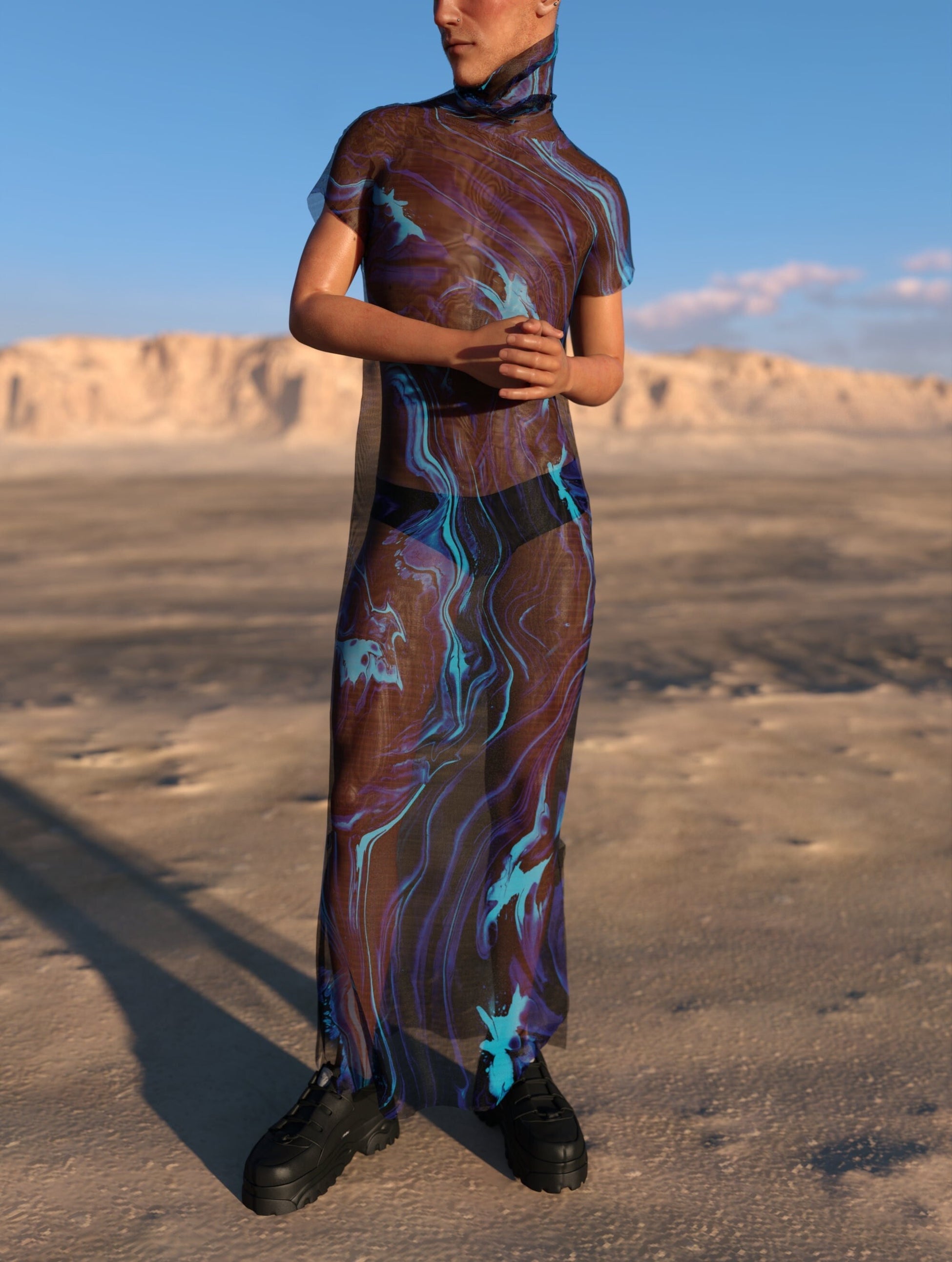 Bold Creature Mesh Male Dust Collar Dress 2