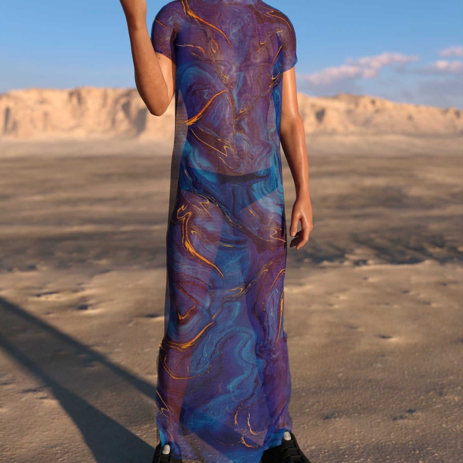 Rogue Mesh Male Dust Collar Dress Blue