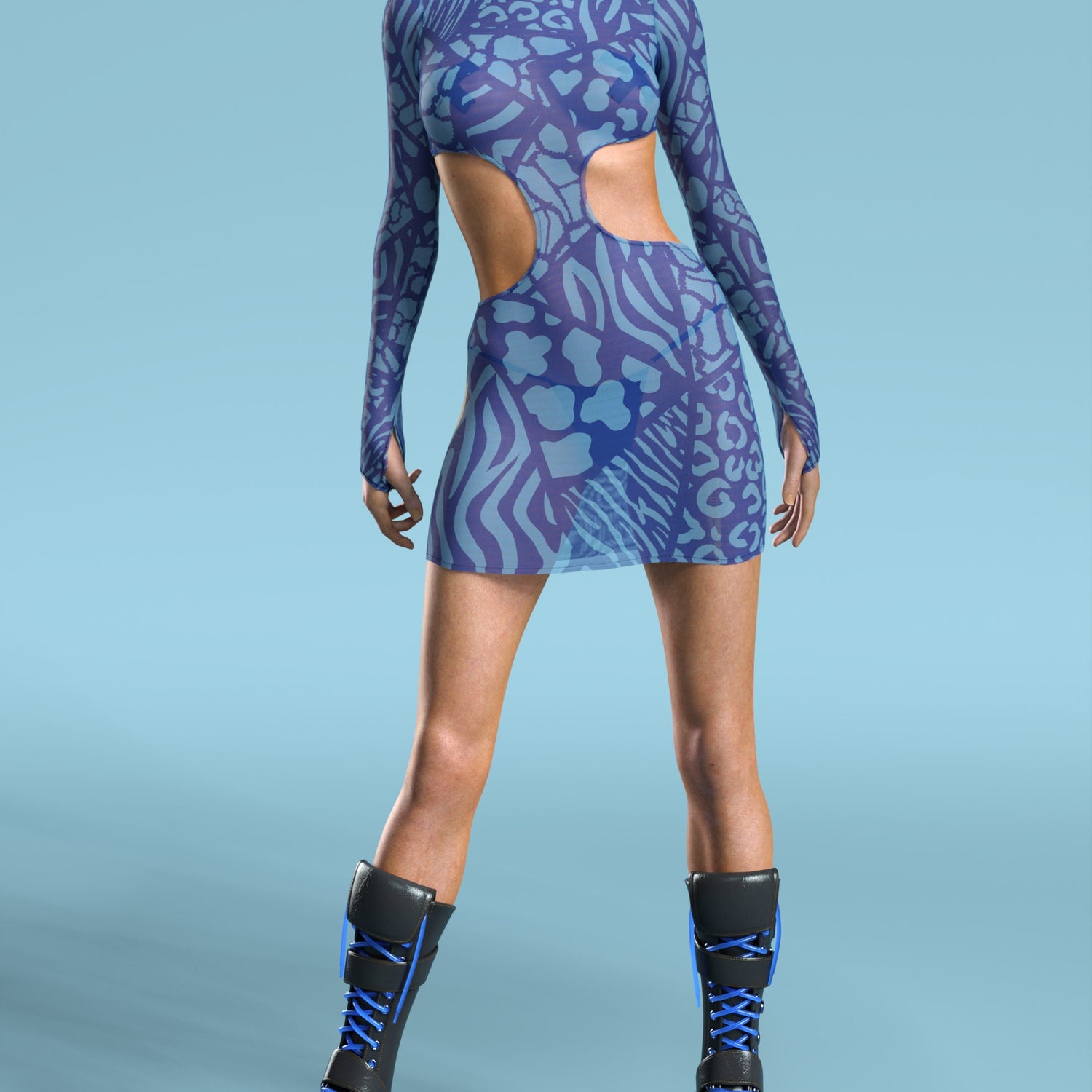Women Blue Wilderness Mesh Side-Cutout Dress