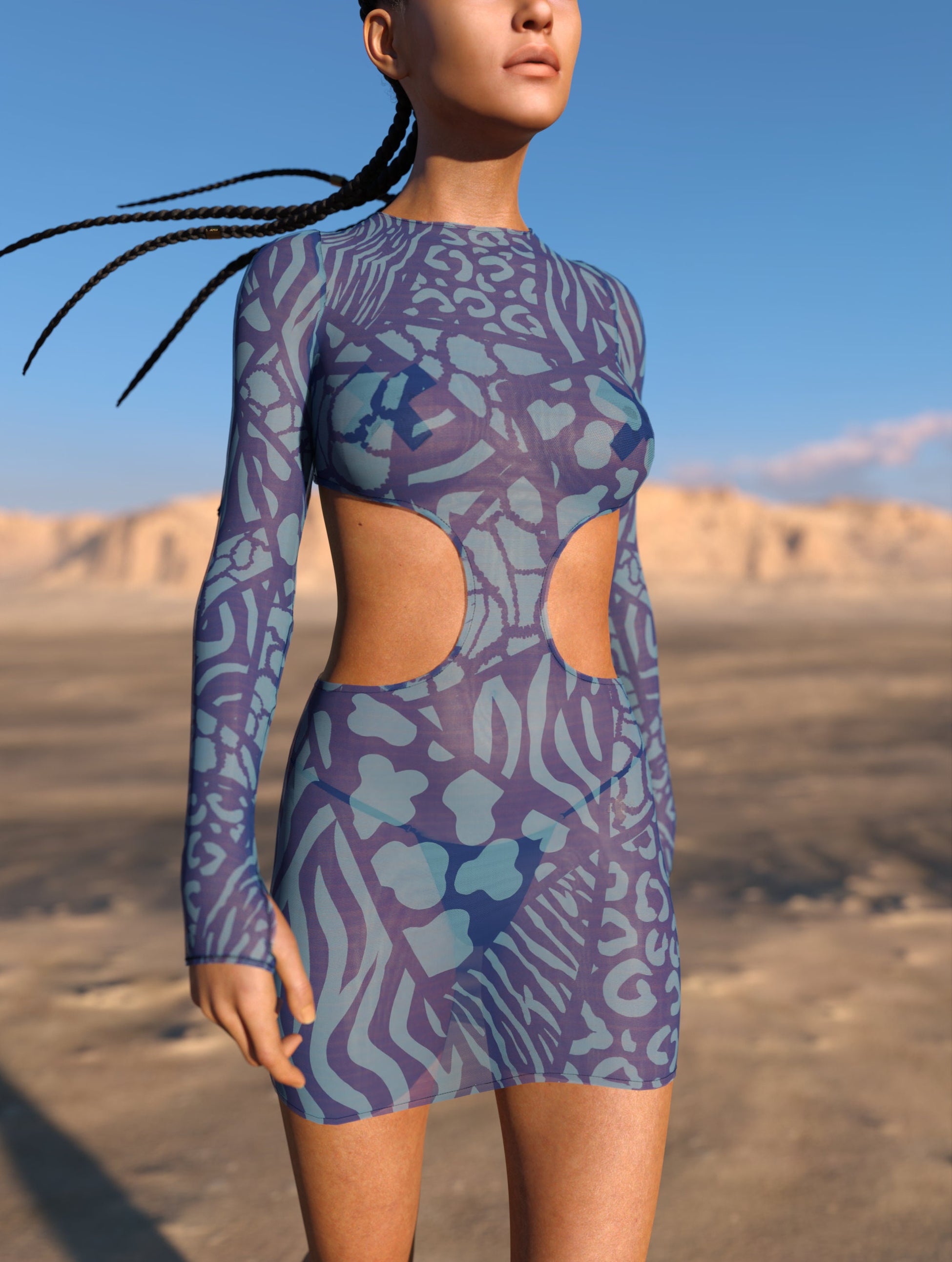 Blue Wilderness Mesh Side-Cutout Dress 1