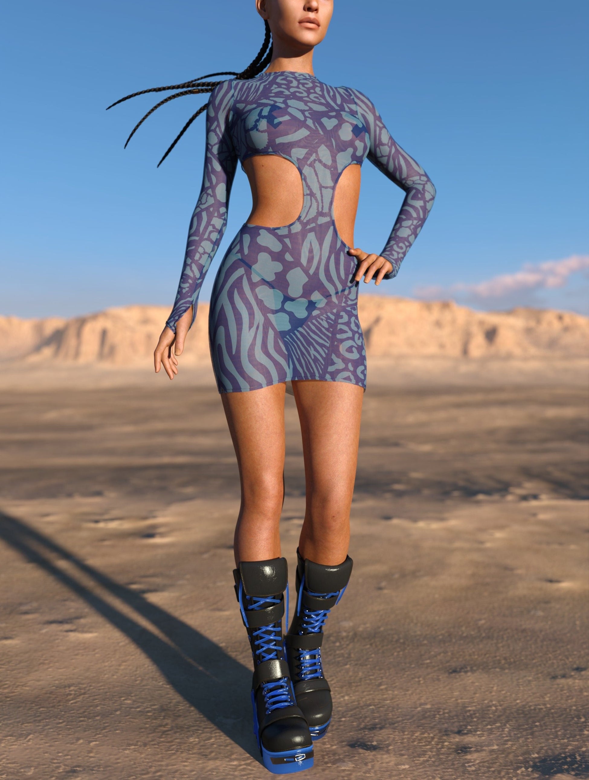 Blue Wilderness Mesh Side-Cutout Dress 2