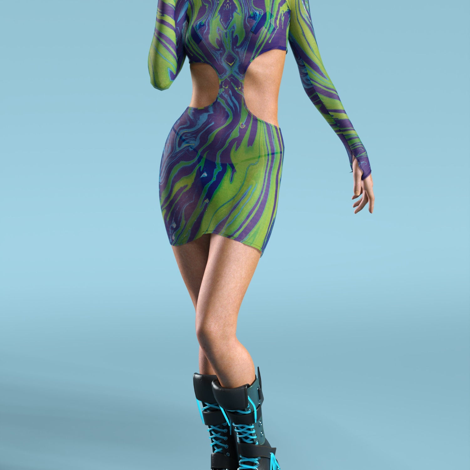 Women Chushy Mesh Side-Cutout Dress