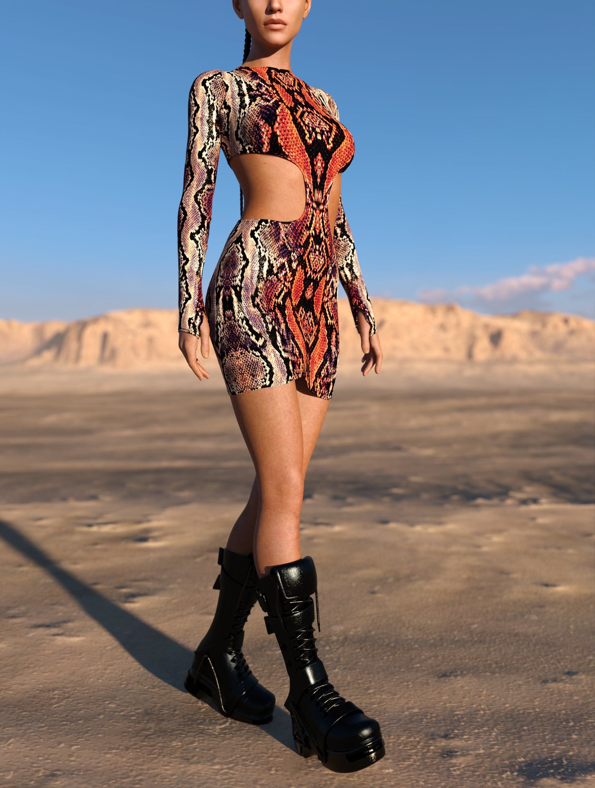 Red MF Side-Cutout Dress 2