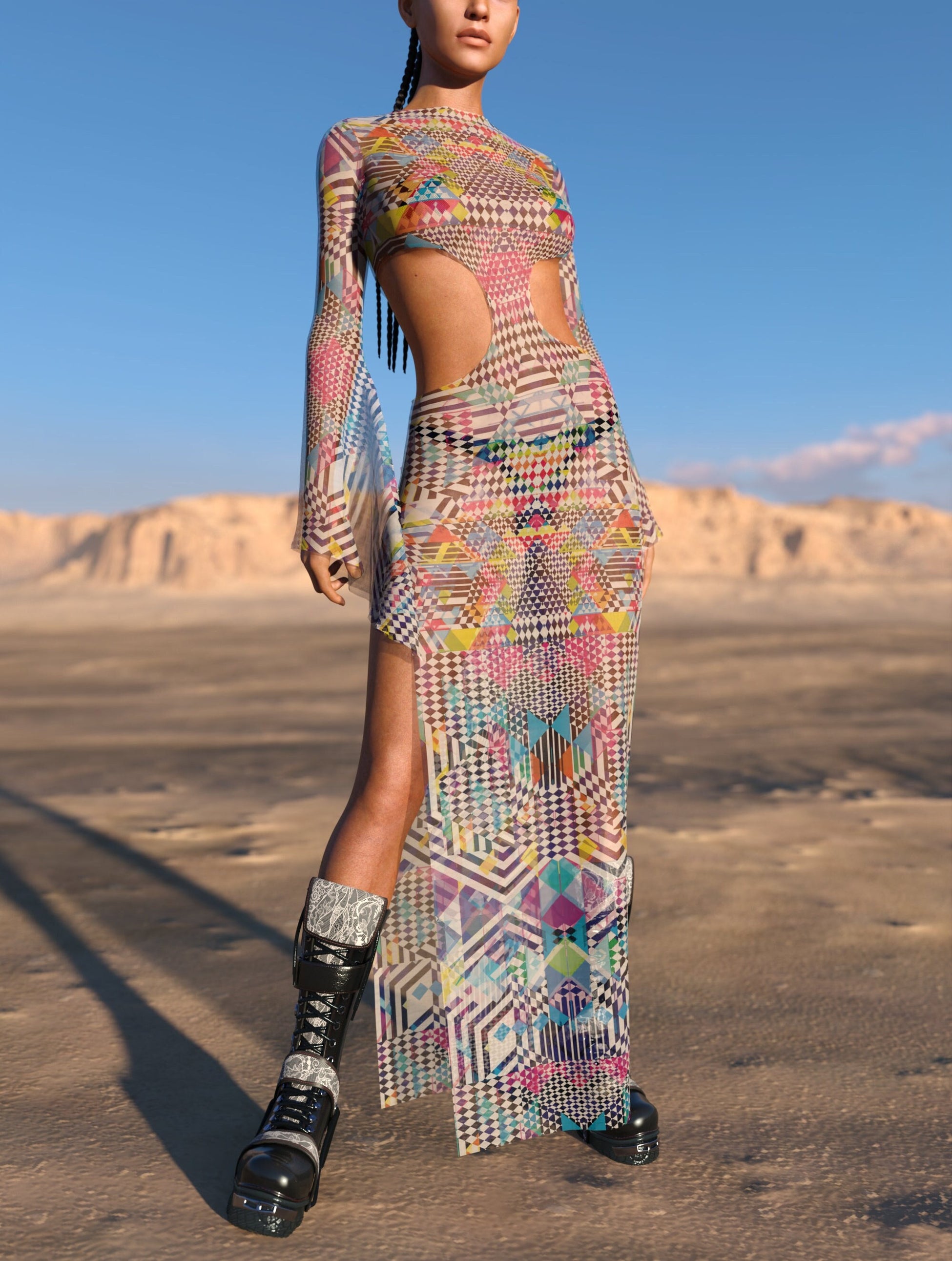 Exalted Mesh Side-Cutout Long Dress 2