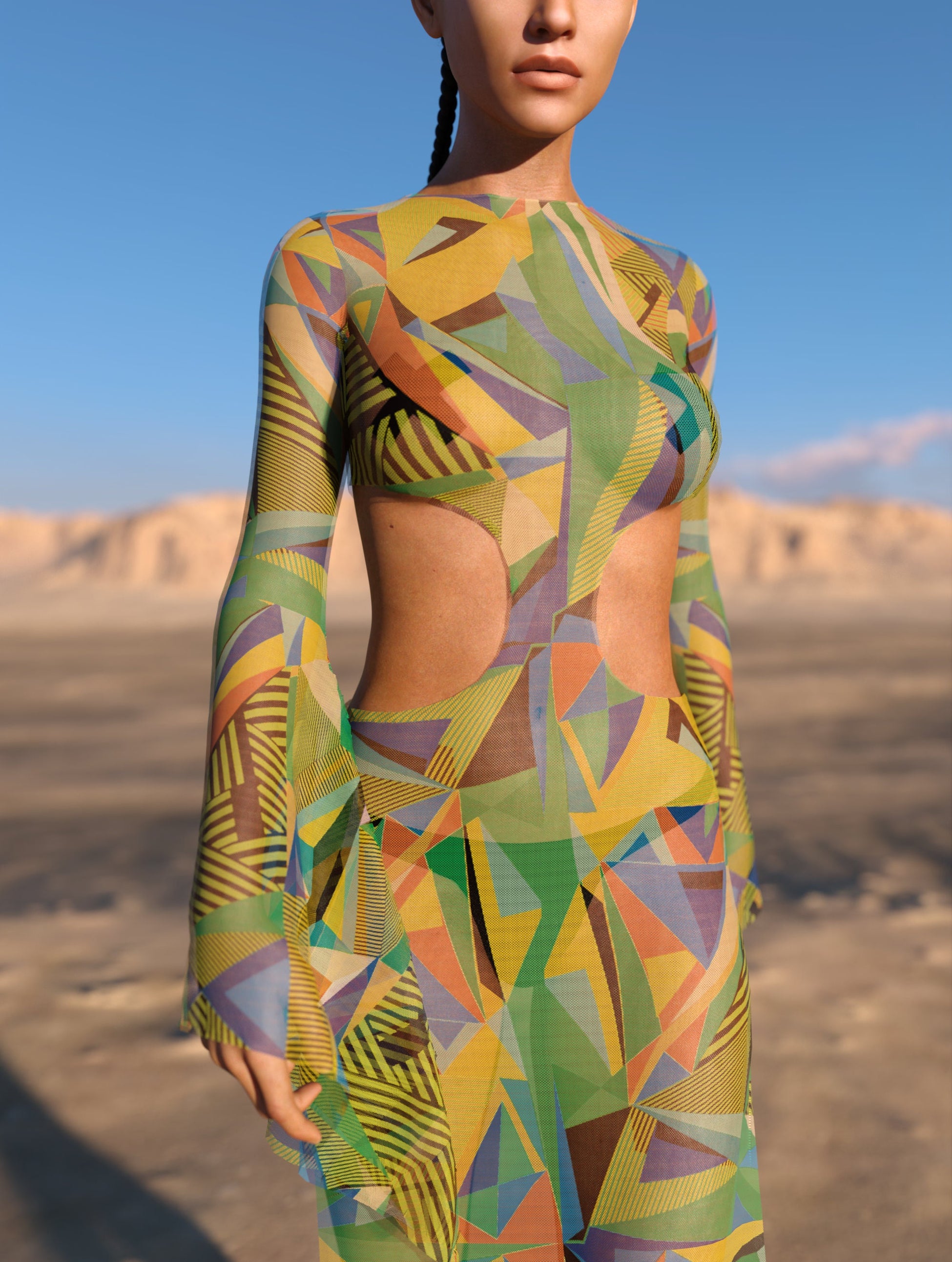 Jade Behemoth Mesh Side-Cutout Long Dress 1