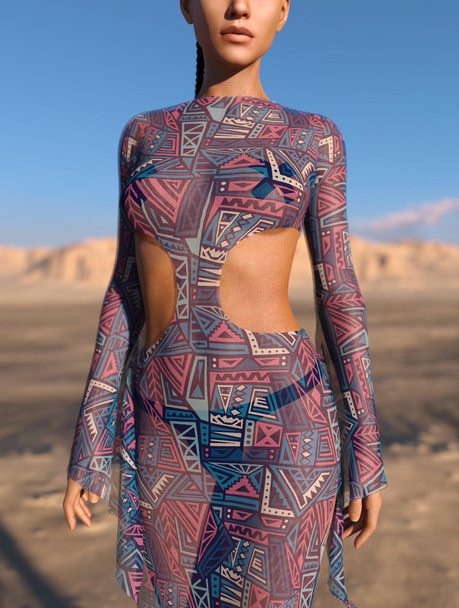 Fortuna Mesh Side-Cutout Long Dress 1