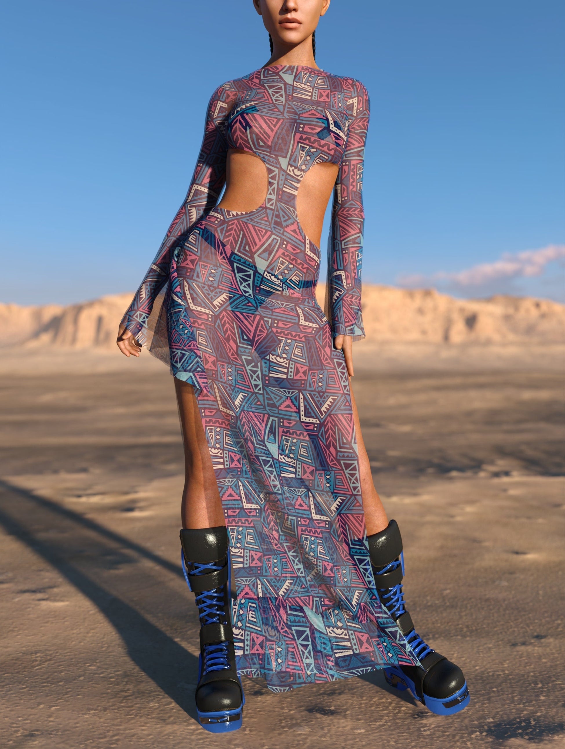 Fortuna Mesh Side-Cutout Long Dress 2