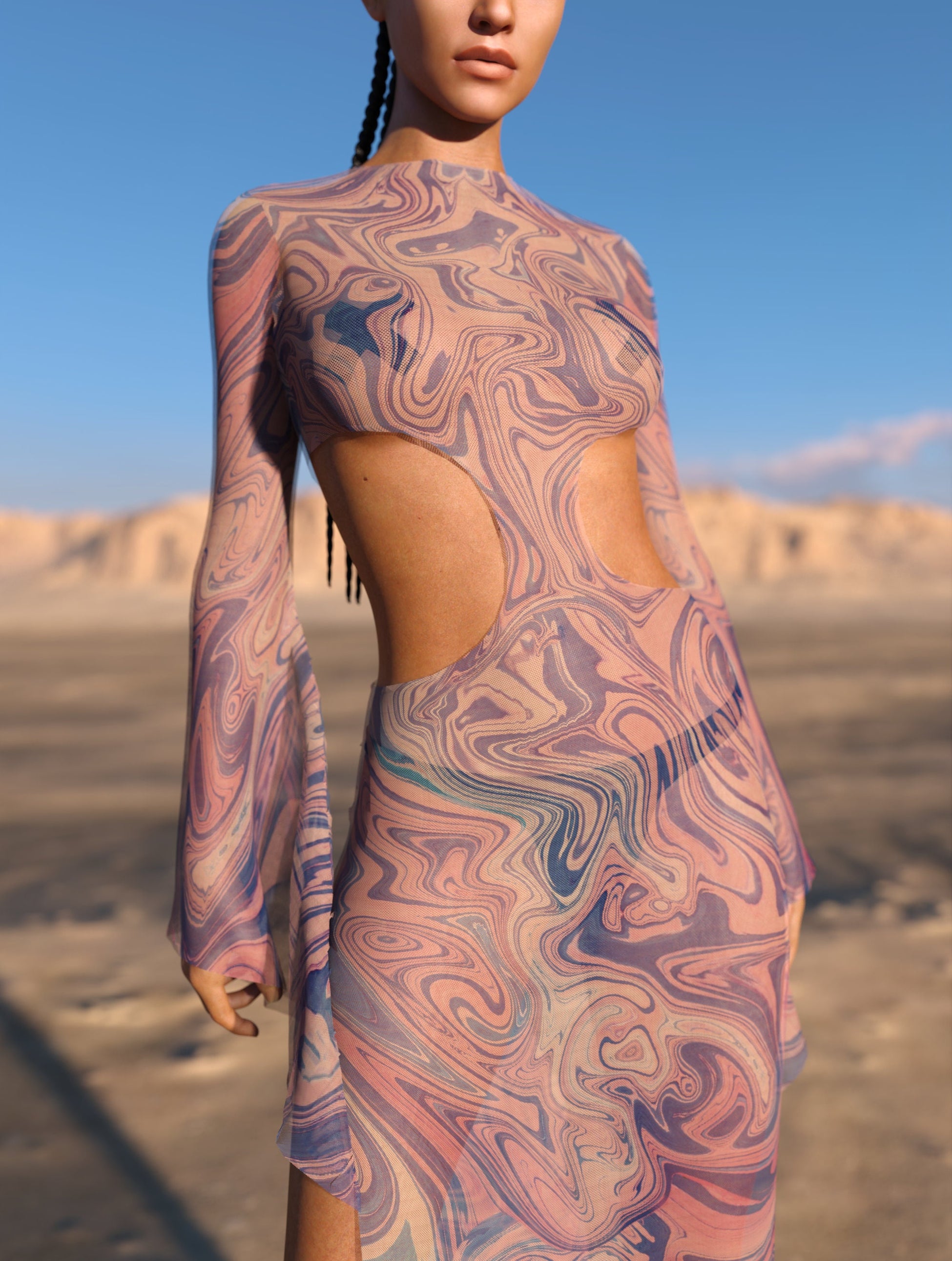 Onirique Mesh Side-Cutout Long Dress 1