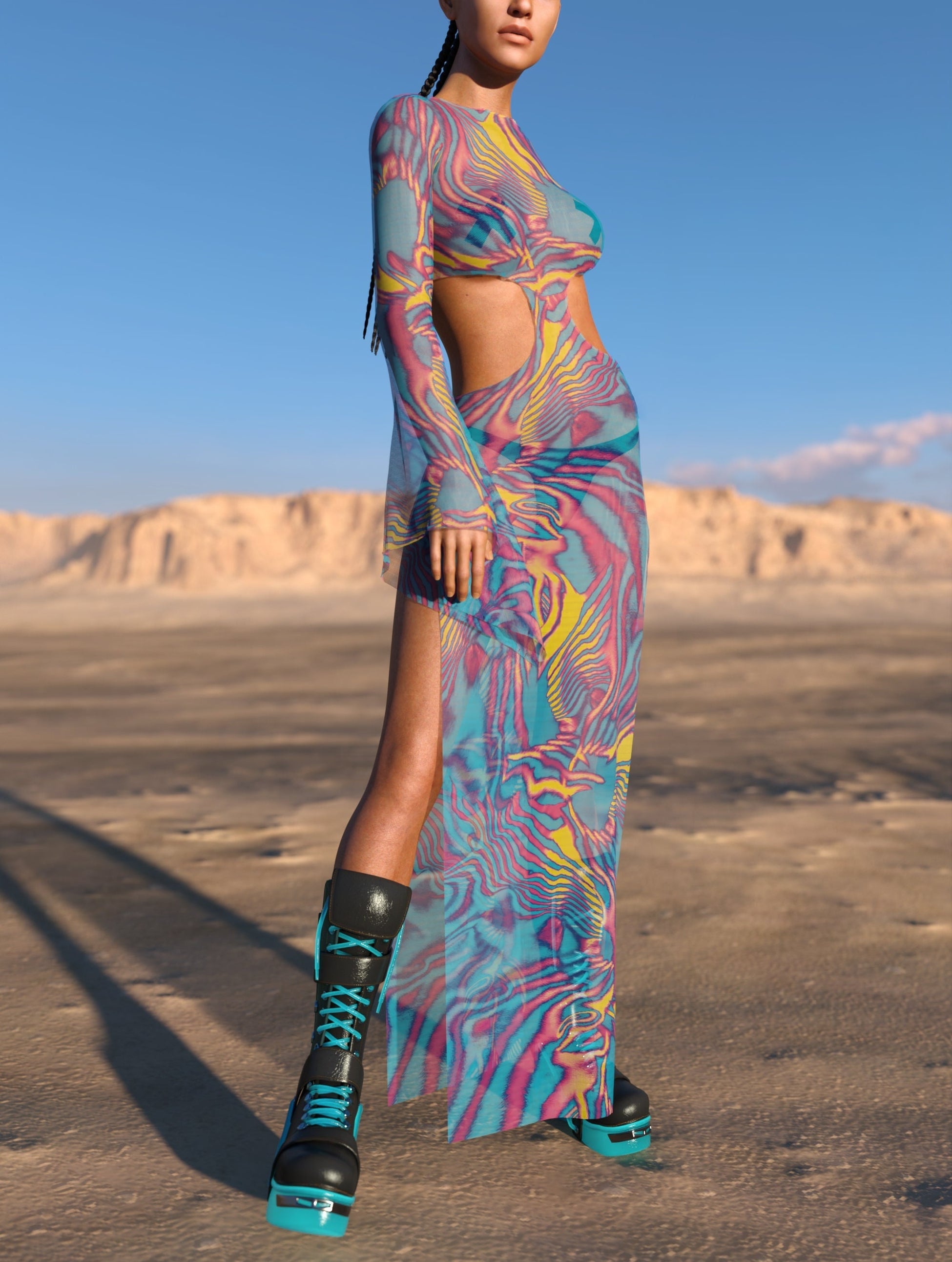 Tempest Mesh Side-Cutout Long Dress 2