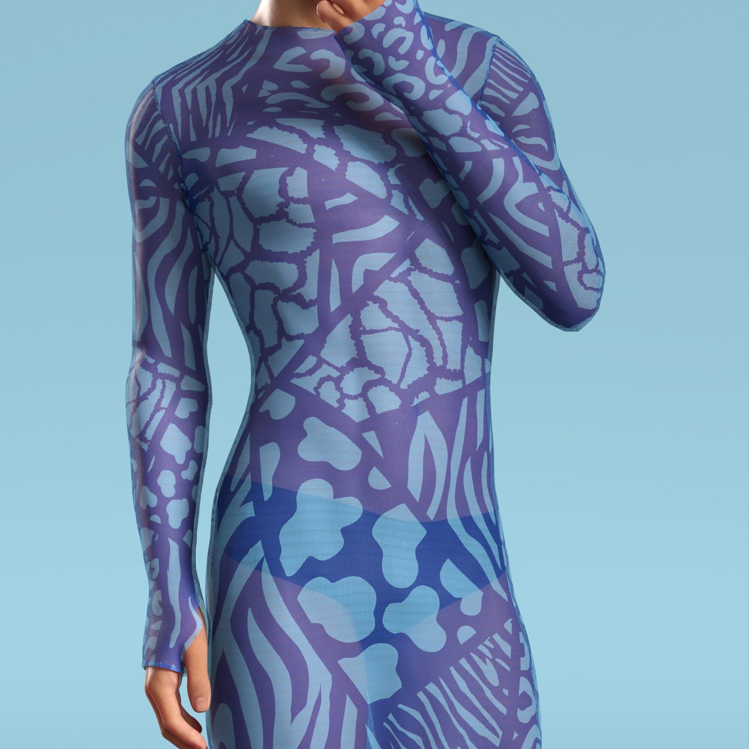 Blue Wilderness Mesh Male Short Dress Mesh