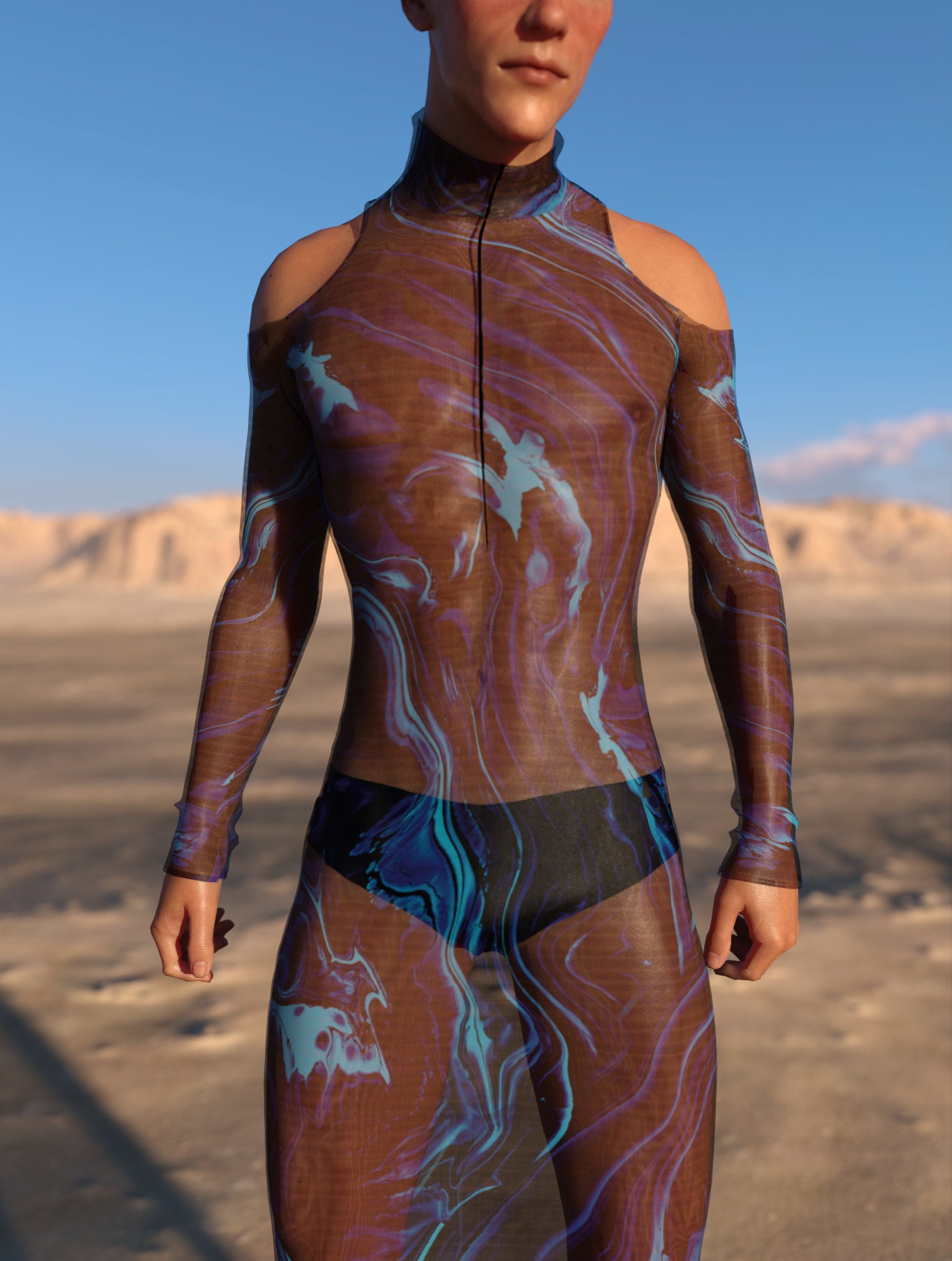 Bold Creature Mesh Male Bare Shoulder Dress 1