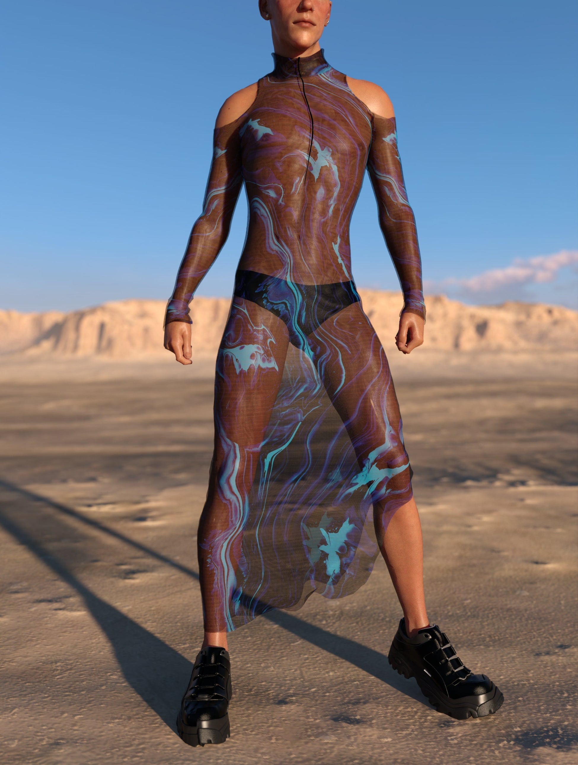 Bold Creature Mesh Male Bare Shoulder Dress 2