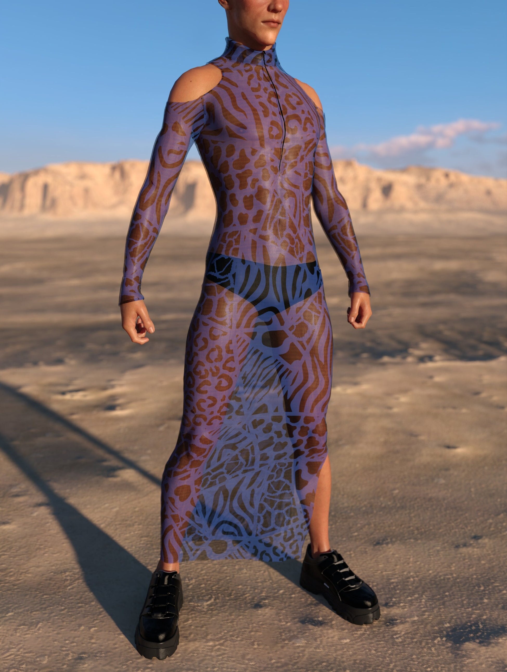Dark Wilderness Mesh Male Bare Shoulder Dress 2