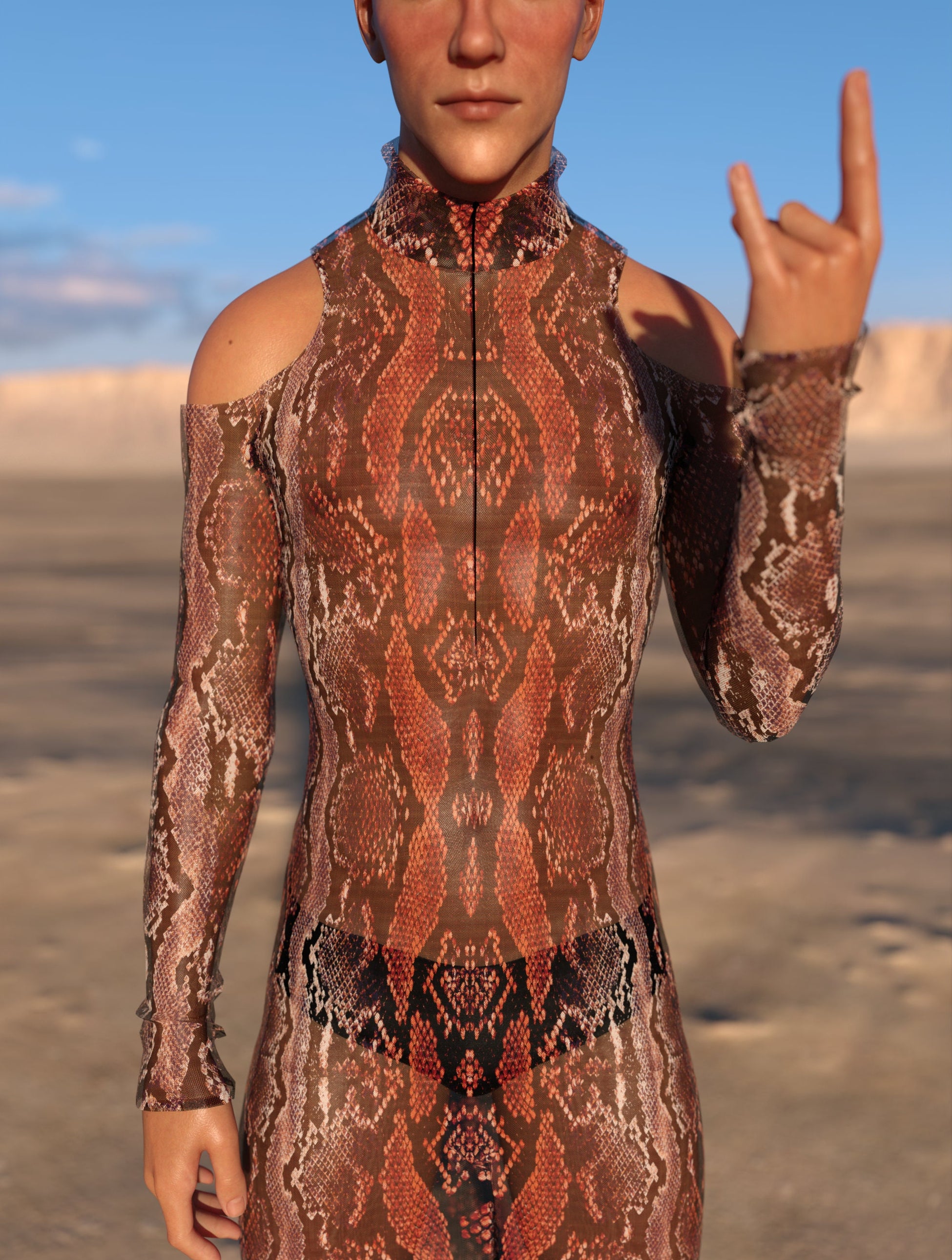 Red MF Mesh Male Bare Shoulder Dress 1