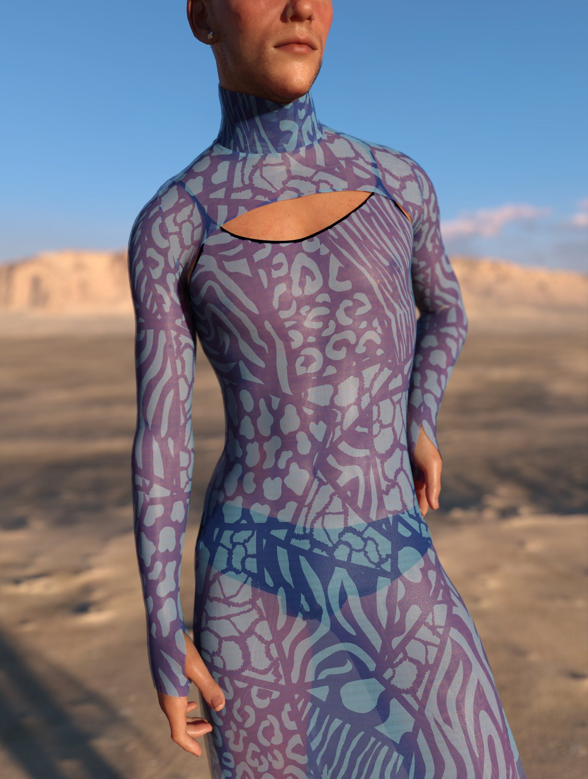 Blue Wilderness Mesh Male Shrug Dress 1