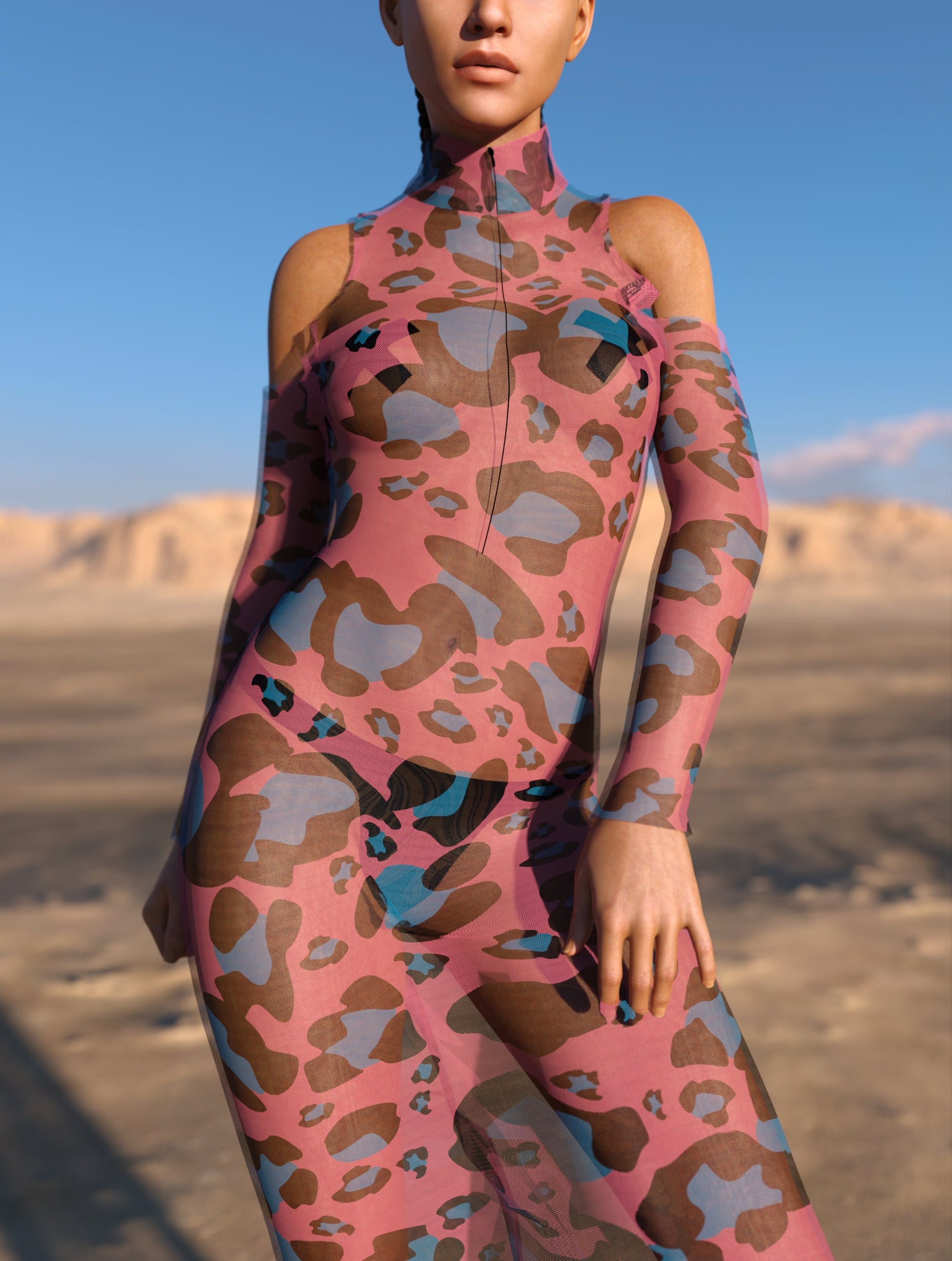 Feral Mesh Bare Shoulder Long Dress 1