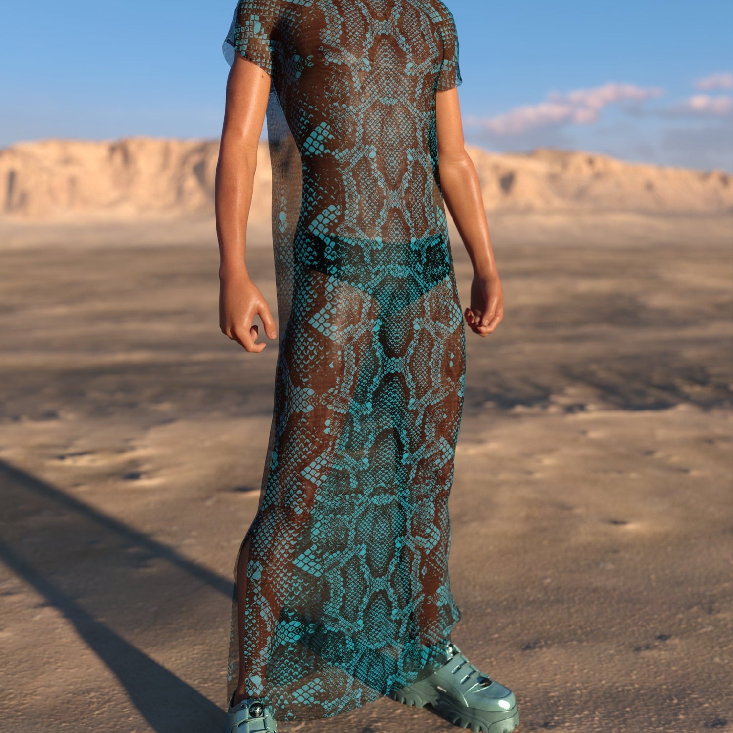 Blue Shananagans Mesh Male Dust Collar Dress 2