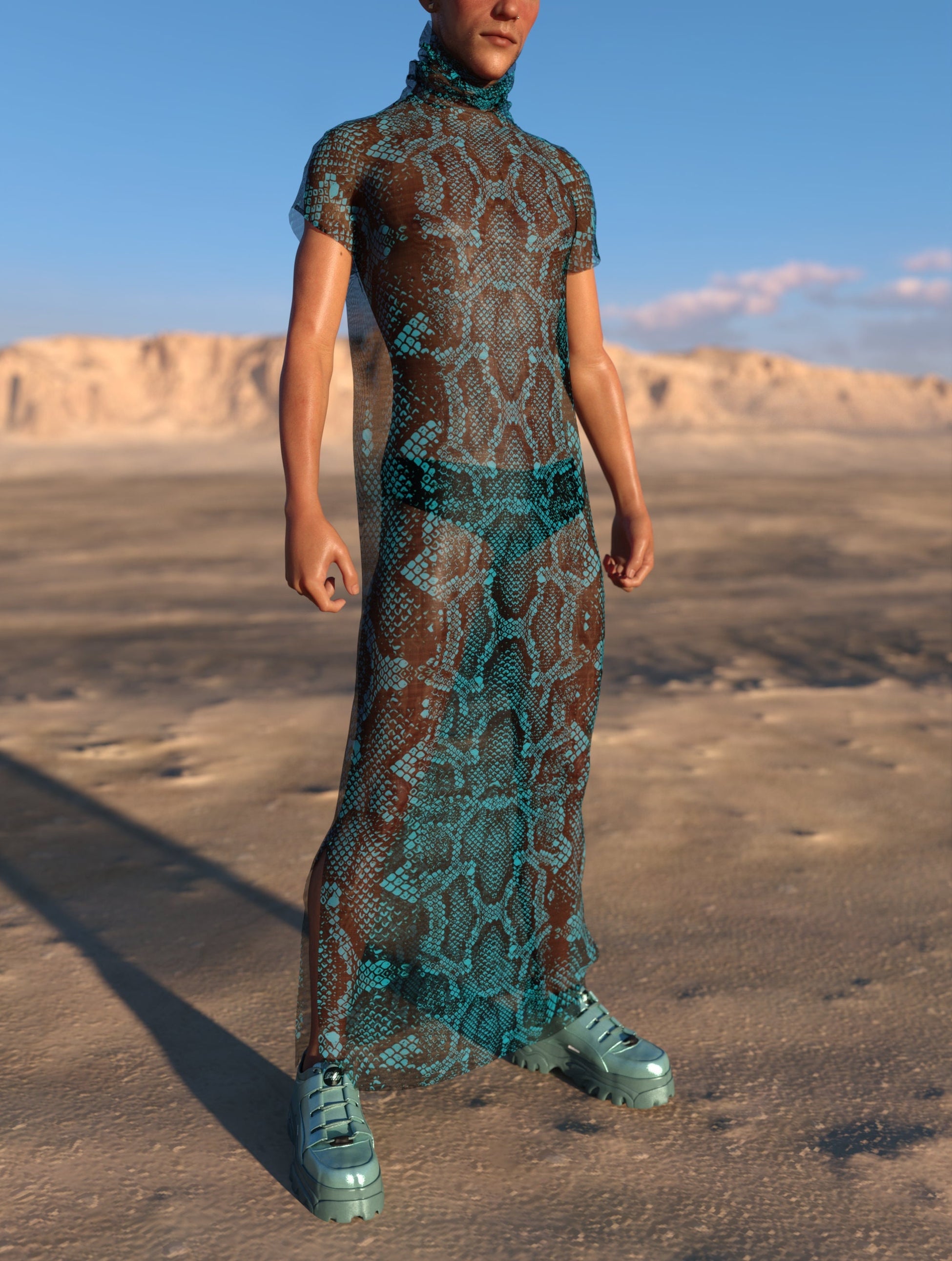 Blue Shananagans Mesh Male Dust Collar Dress 2
