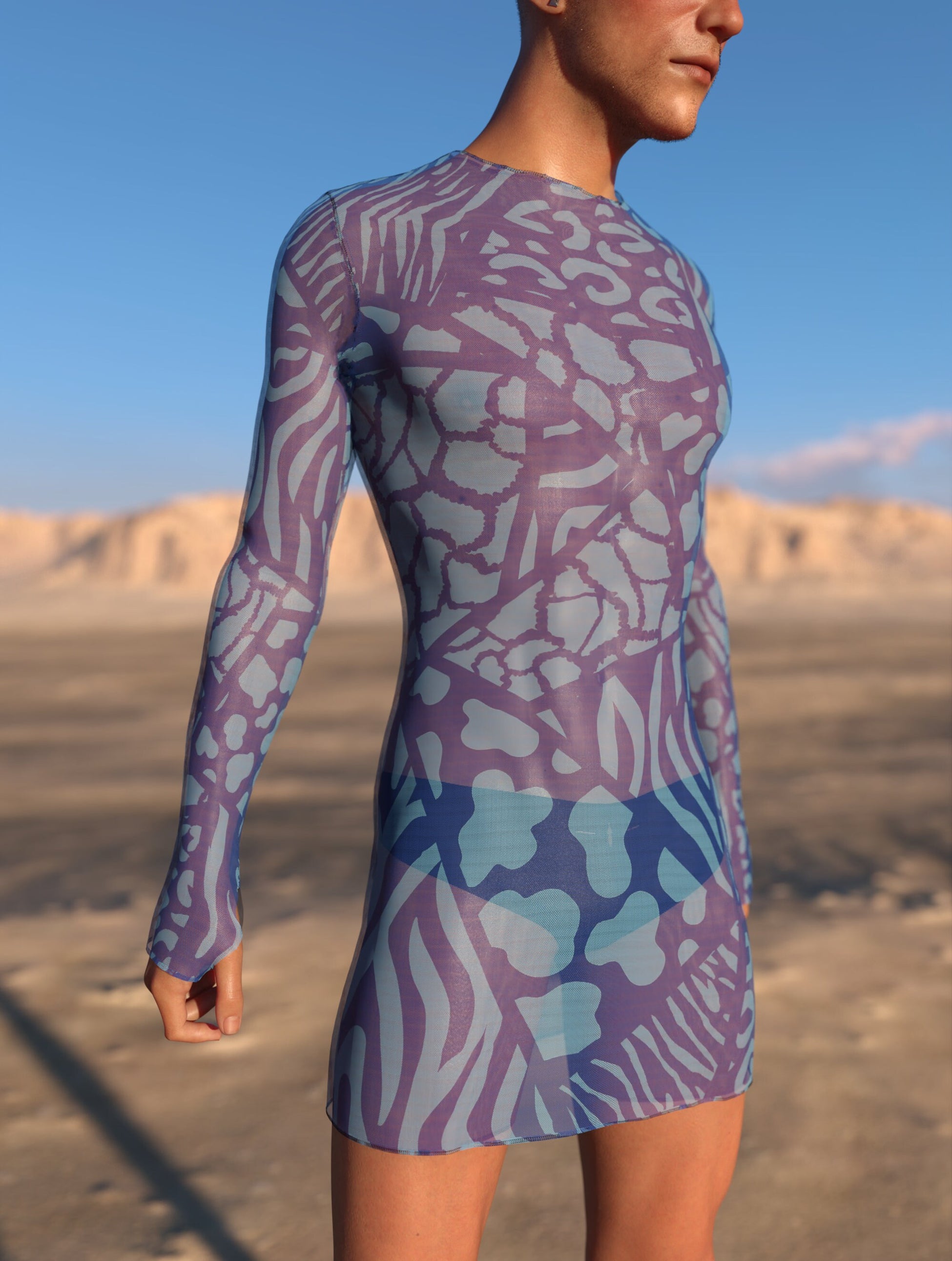 Blue Wilderness Mesh Male Short Dress 1