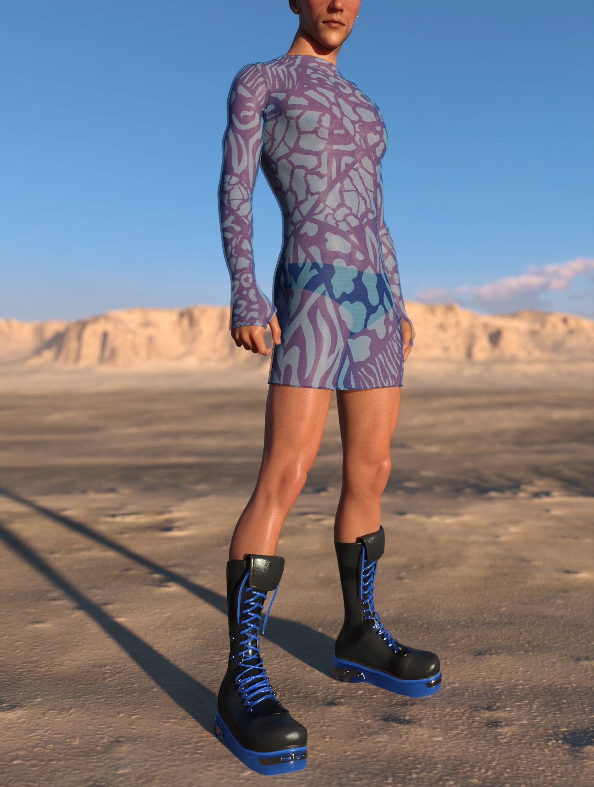 Blue Wilderness Mesh Male Short Dress 2