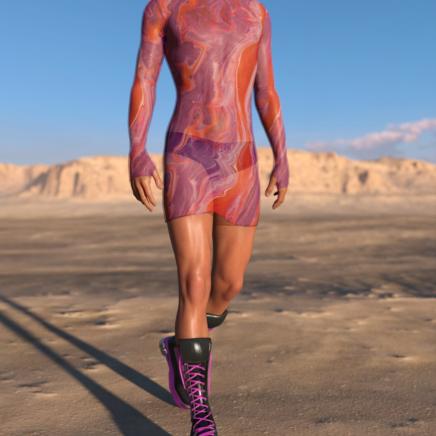 High Rise Mesh Male Short Dress Pink