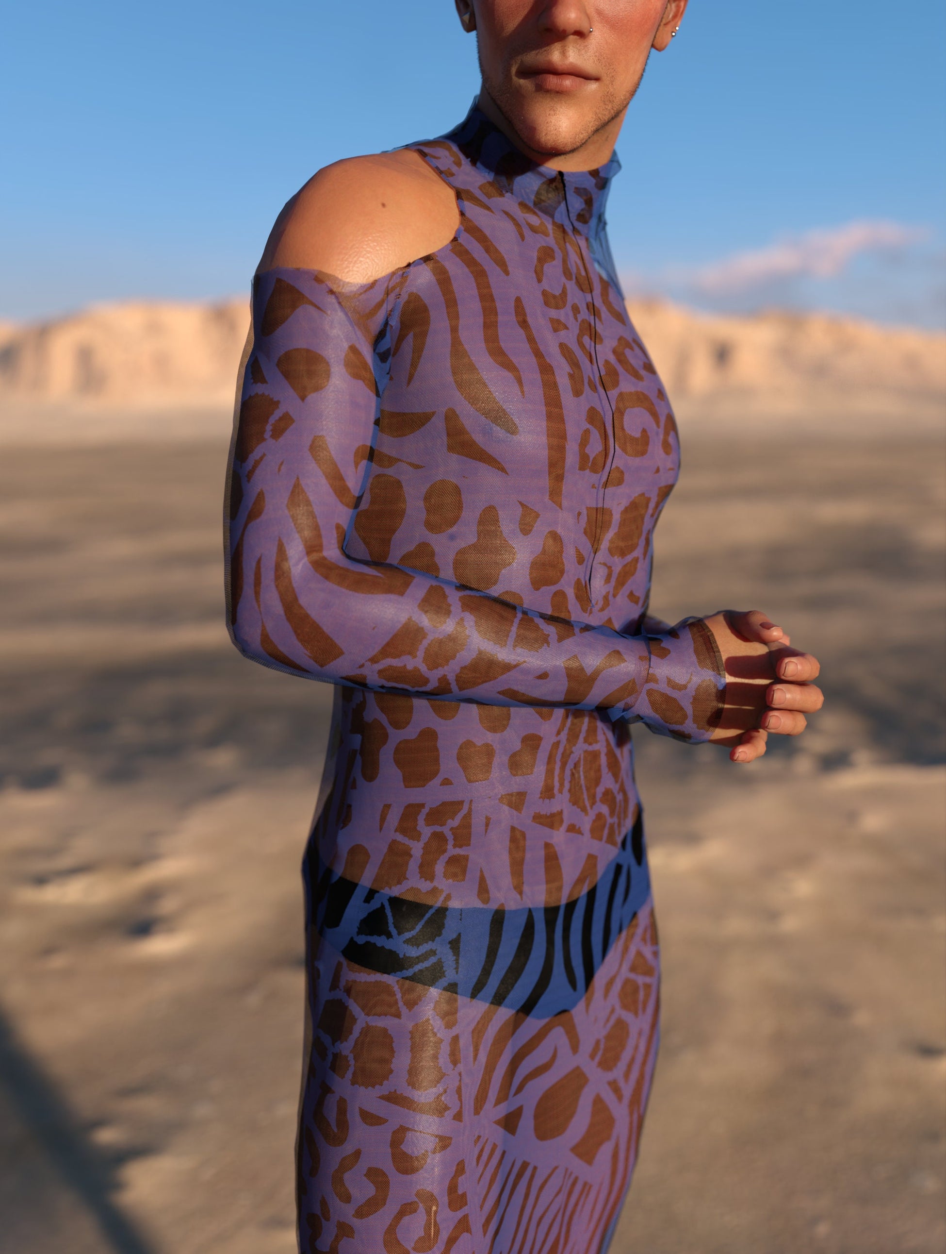 Dark Wilderness Mesh Male Bare Shoulder Dress 1