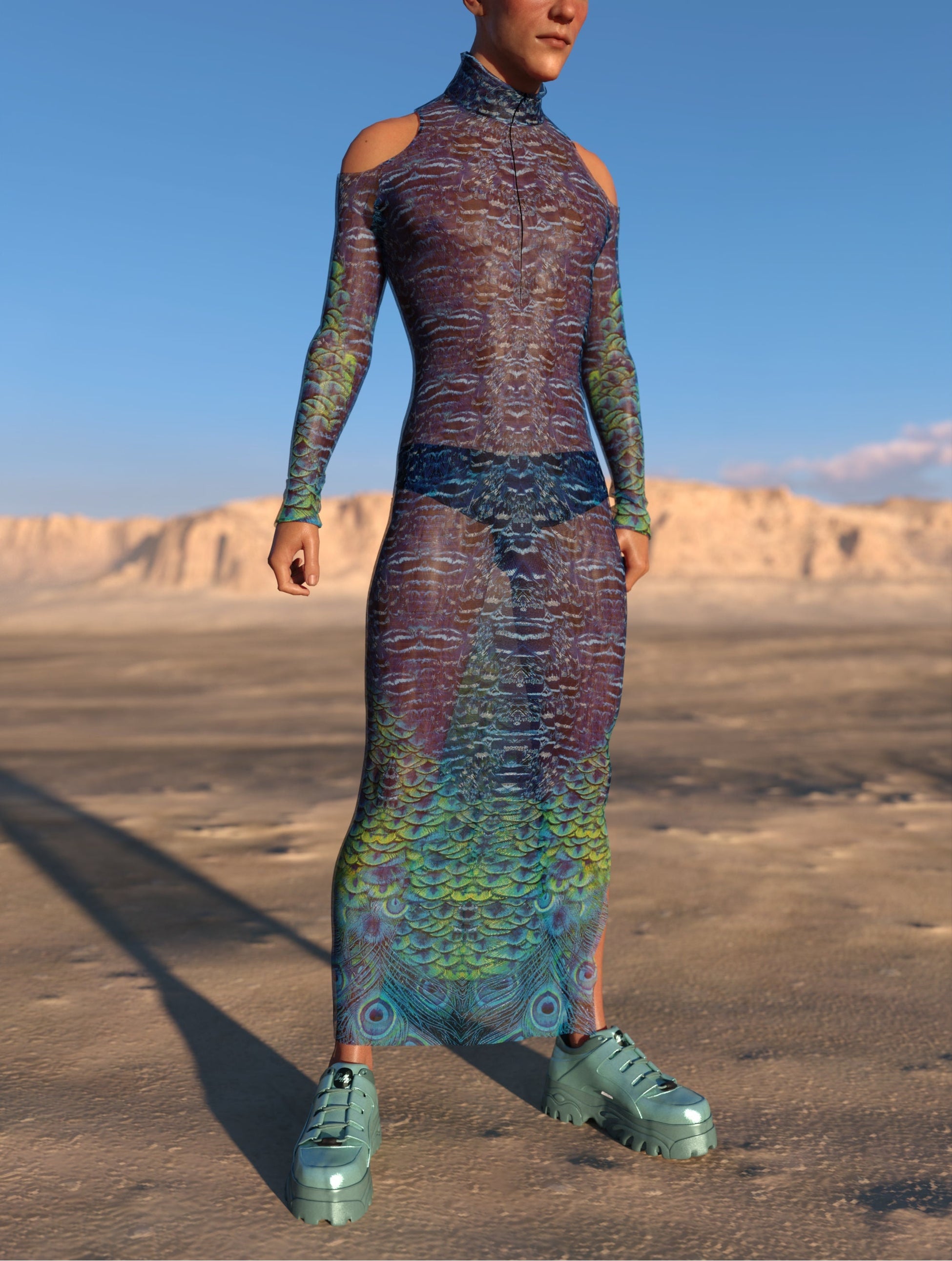 Peekok Mesh Male Bare Shoulder Dress 2