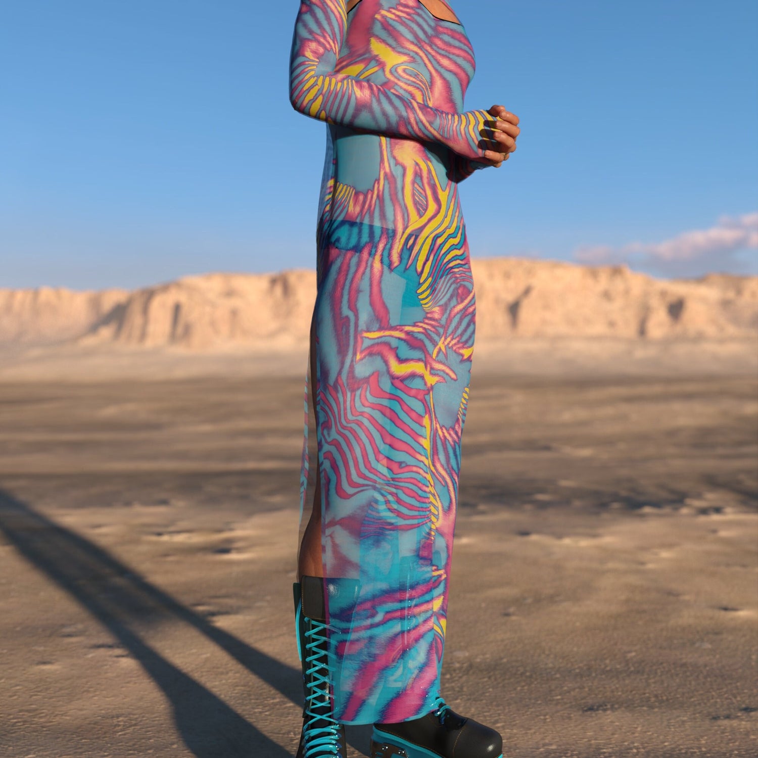 Tempest Mesh Male Shrug Dress Blue