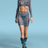 Zebrine Skin Blue Mesh Cutout Rave Top