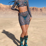 Zebrine Skin Blue Mesh Cutout Rave Top