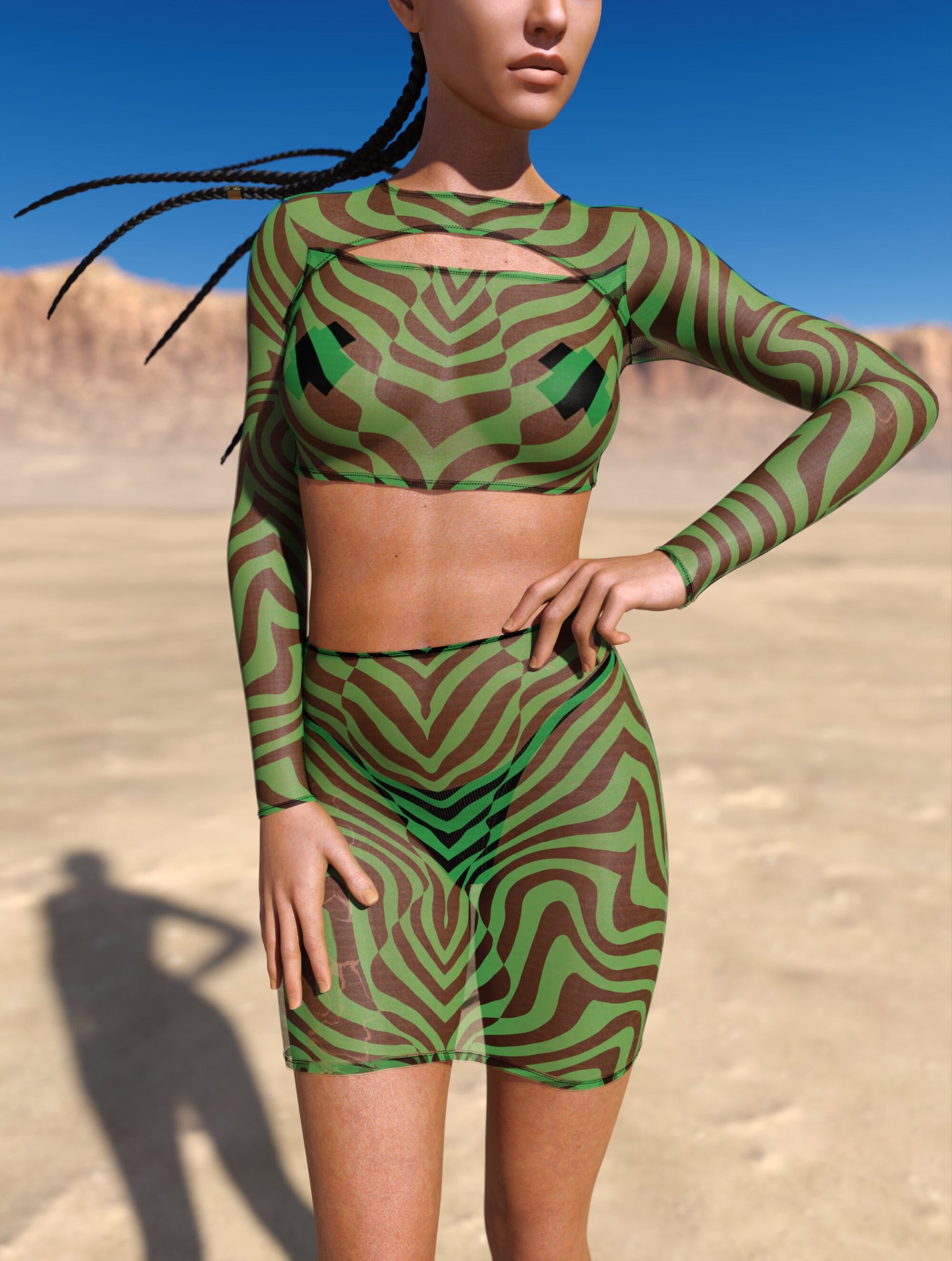 Zebrine Skin Green Mesh Cutout Rave Top 1