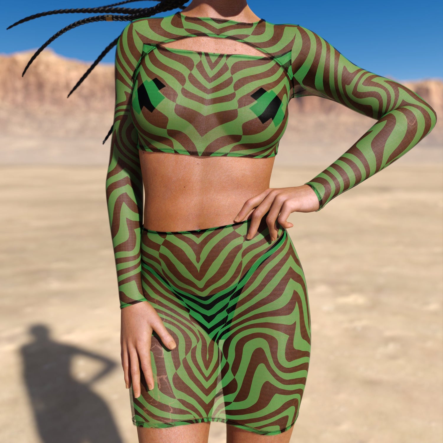 Zebrine Skin Green Mesh Basic Skirt Set