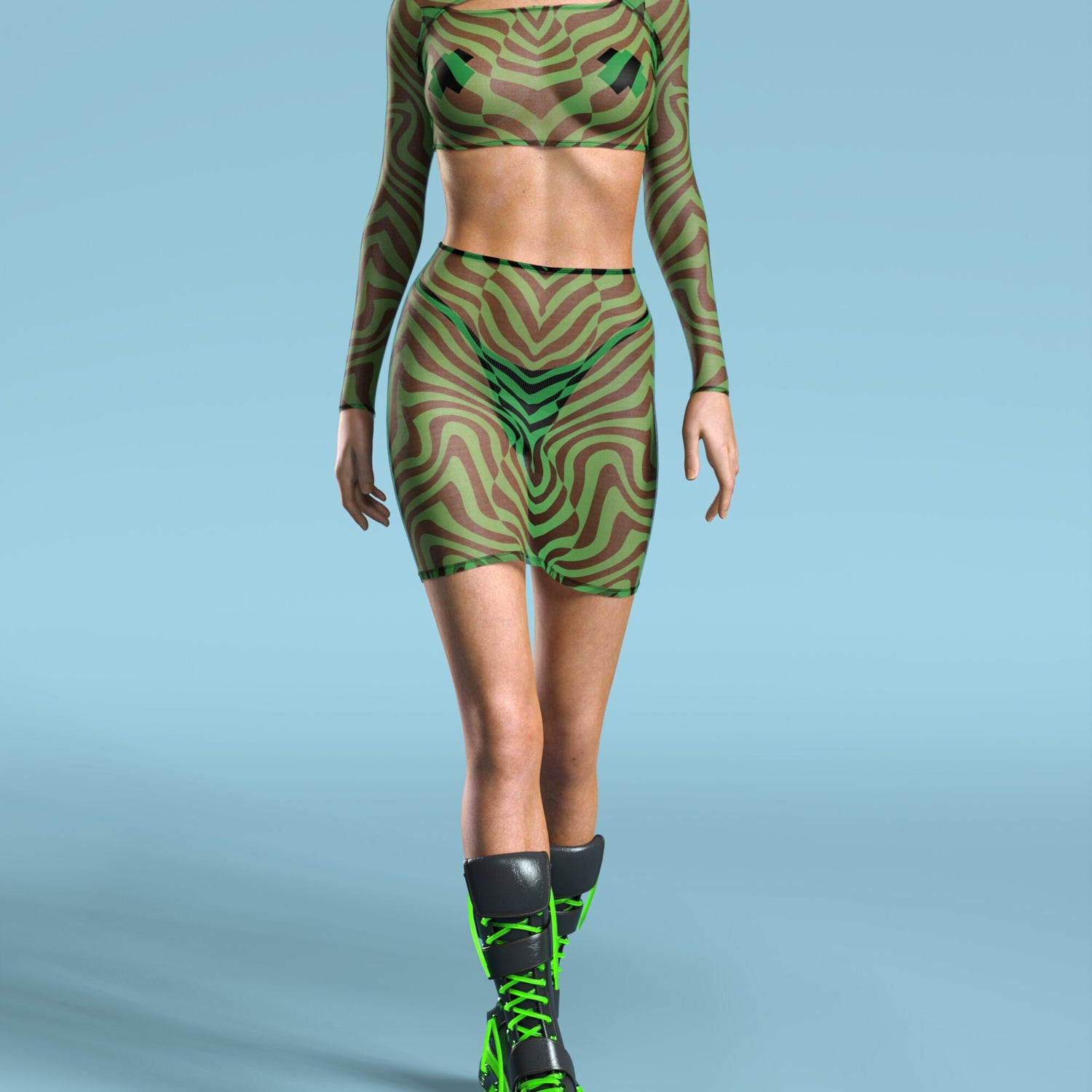 Zebrine Skin Green Mesh Basic Skirt 3