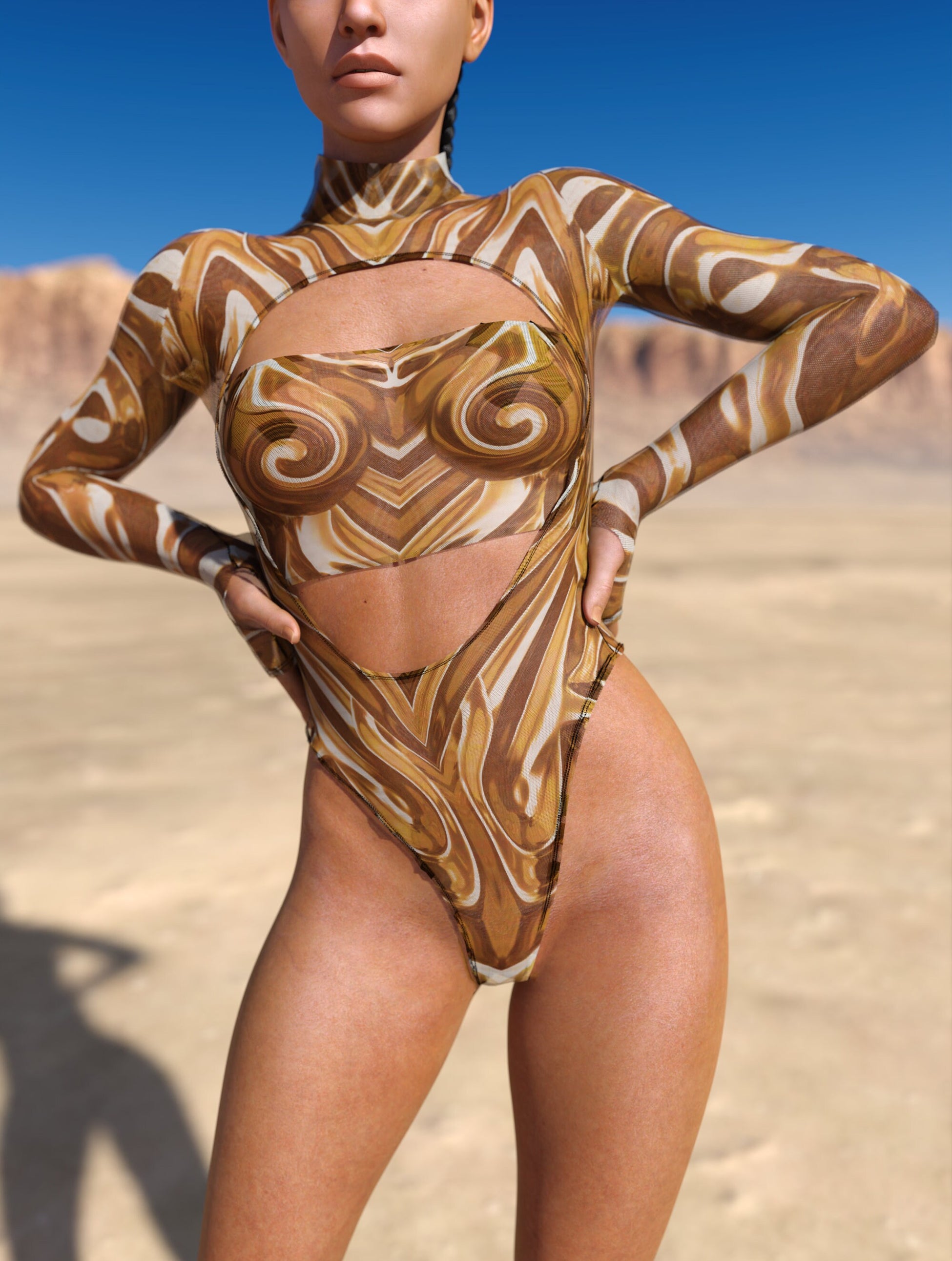 Mecha Vortex Gold Mesh Open-Heart Leotard 1