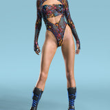 Jungle Zest Mesh Open-Heart Leotard