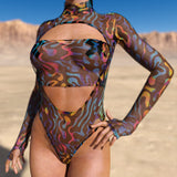 Jungle Zest Mesh Open-Heart Leotard