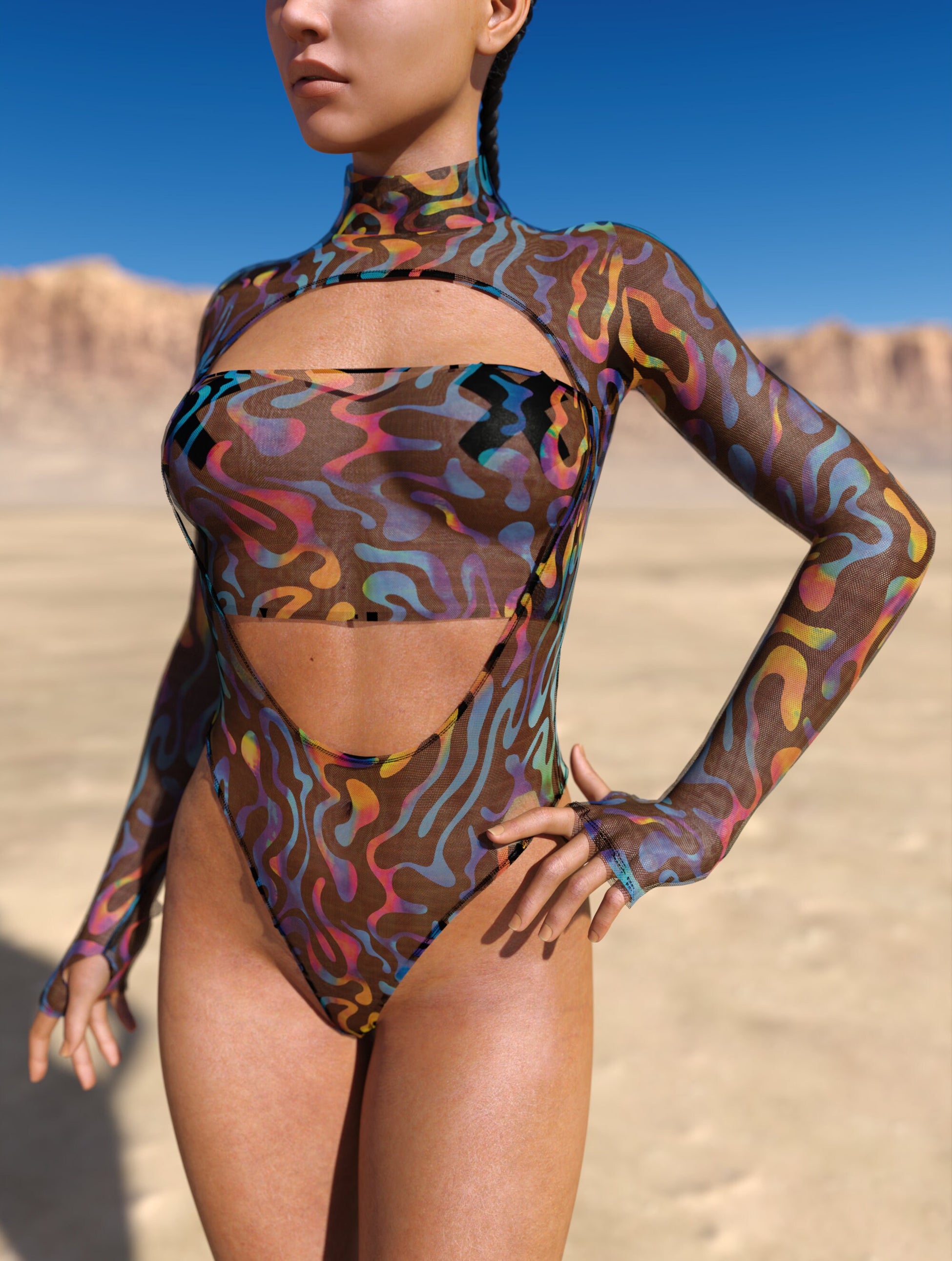 Jungle Zest Mesh Open-Heart Leotard 1