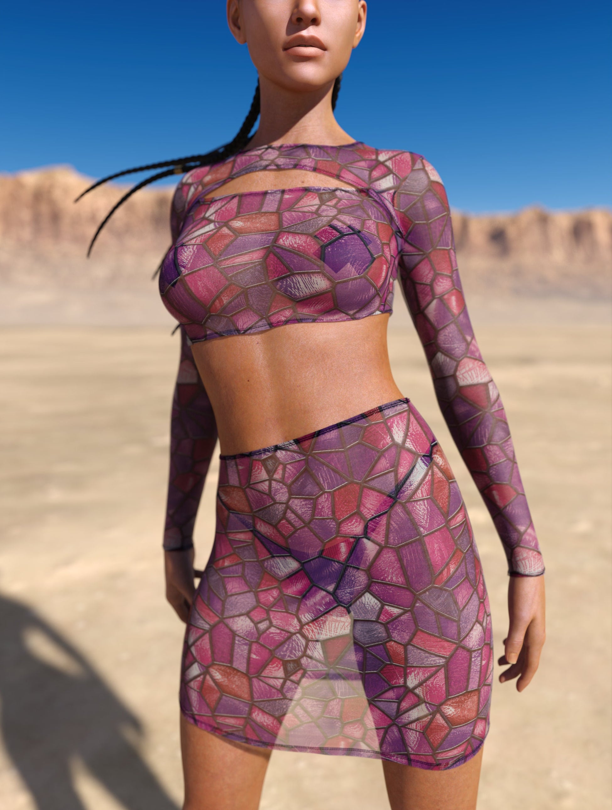 Stained Glass Pink Mesh Basic Skirt 1