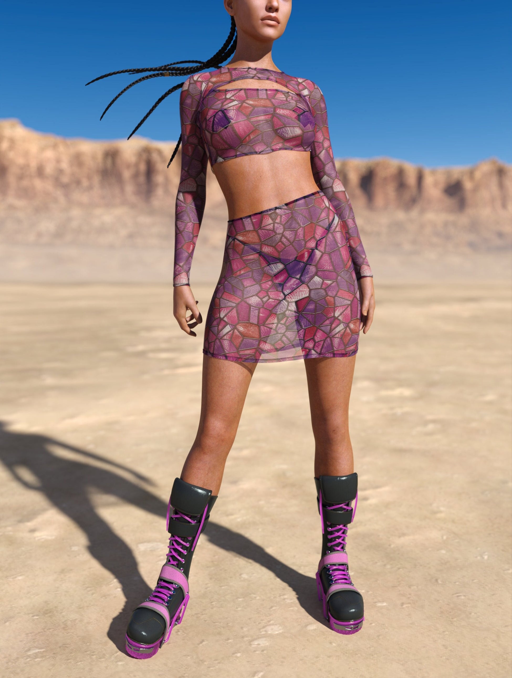 Stained Glass Pink Mesh Basic Skirt 2