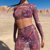 Stained Glass Pink Mesh Basic Skirt Set