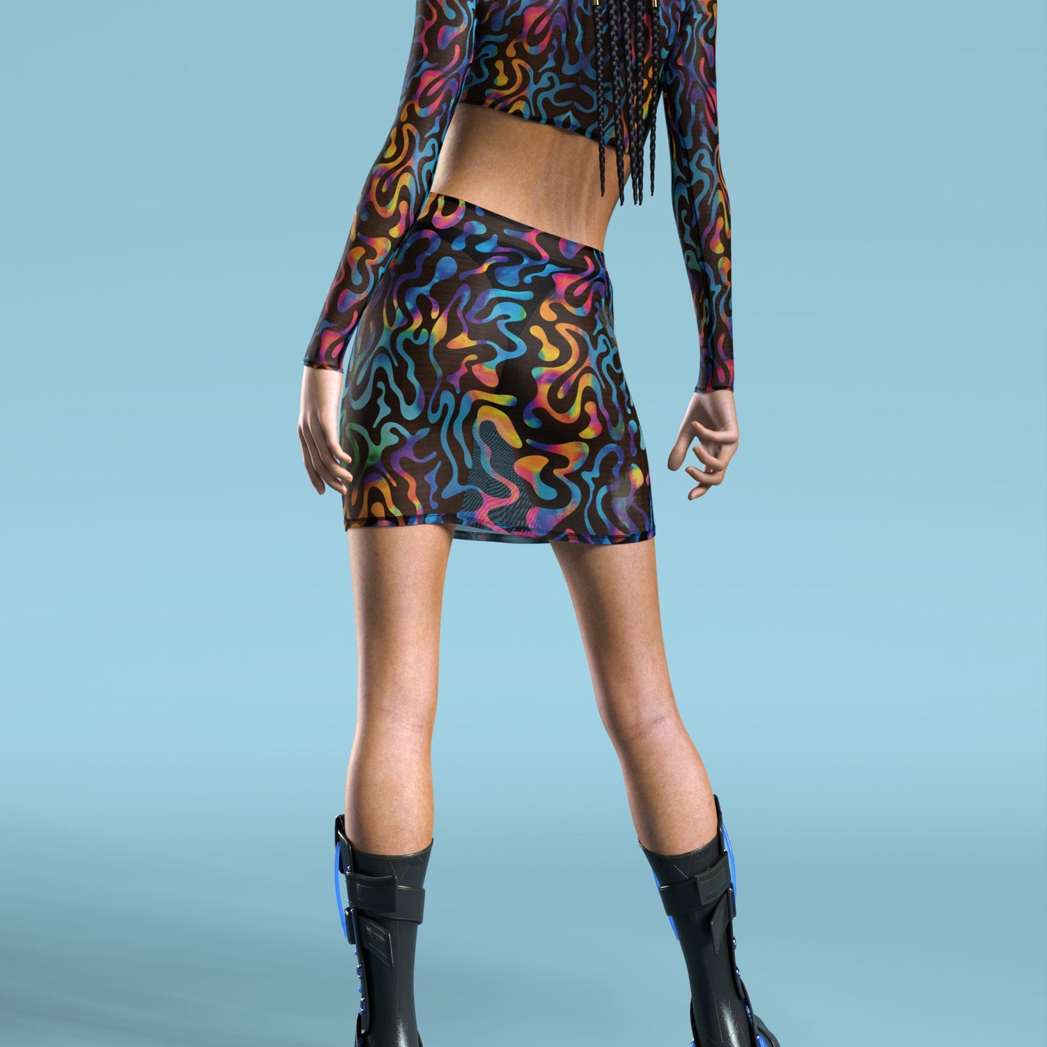Jungle Zest Mesh Basic Skirt Set Mesh